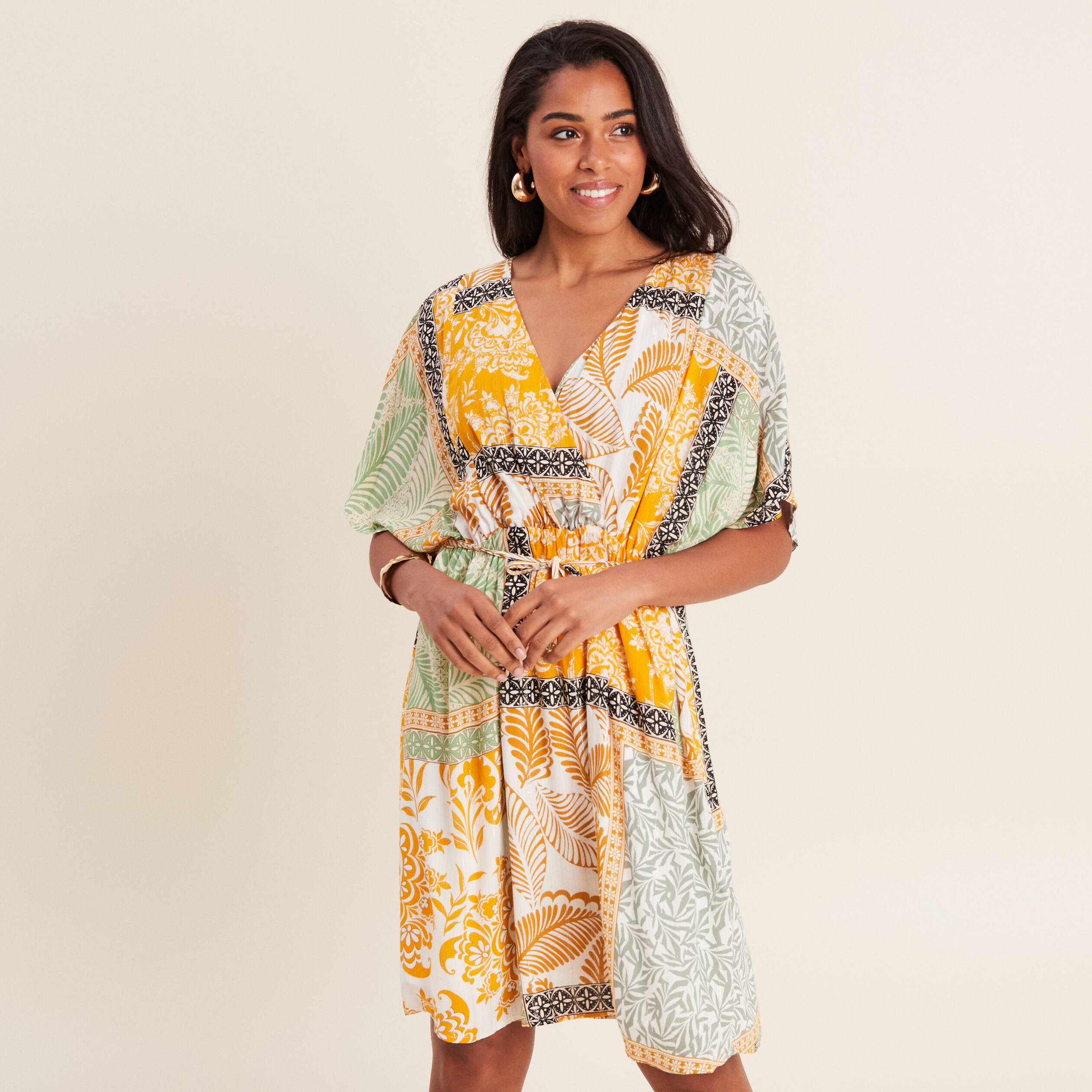 Robe imprimée jaune femme