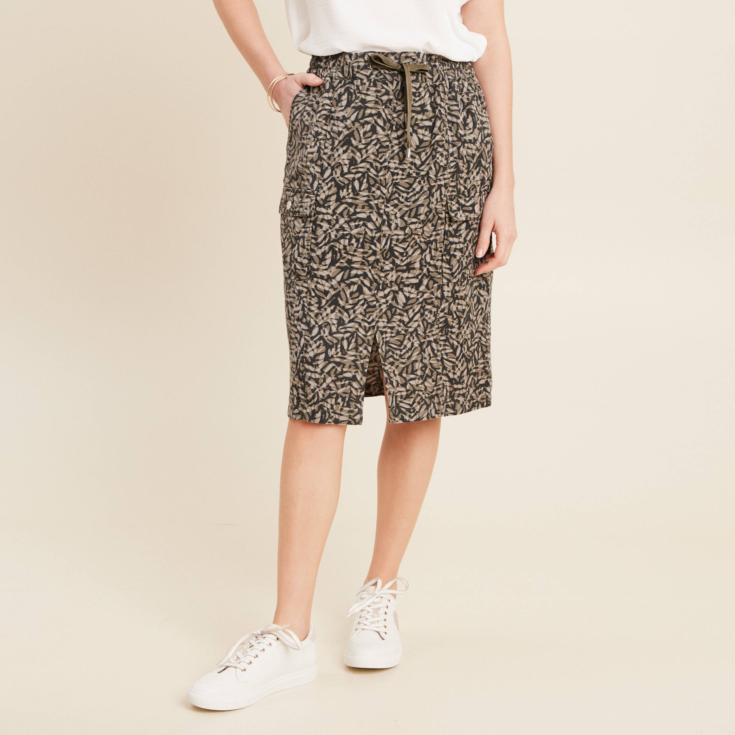 jupe droite a coulisse vert kaki femme Jupe droite à coulisse vert kaki femme