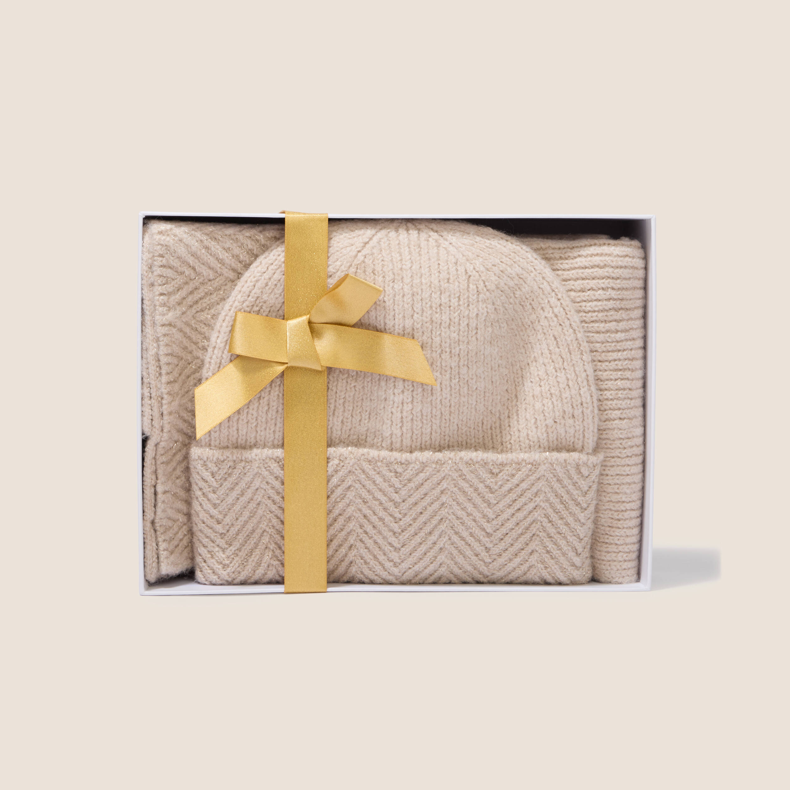 Coffret lot de 2 &eacute;charpe et bonnet creme femme
