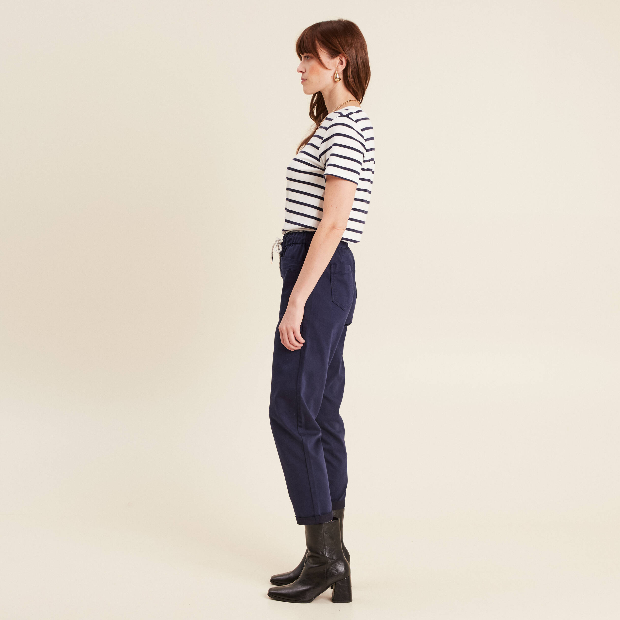 pantalon coupe droite a coulisse bleu marine femme Pantalon coupe droite à coulisse bleu marine femme
