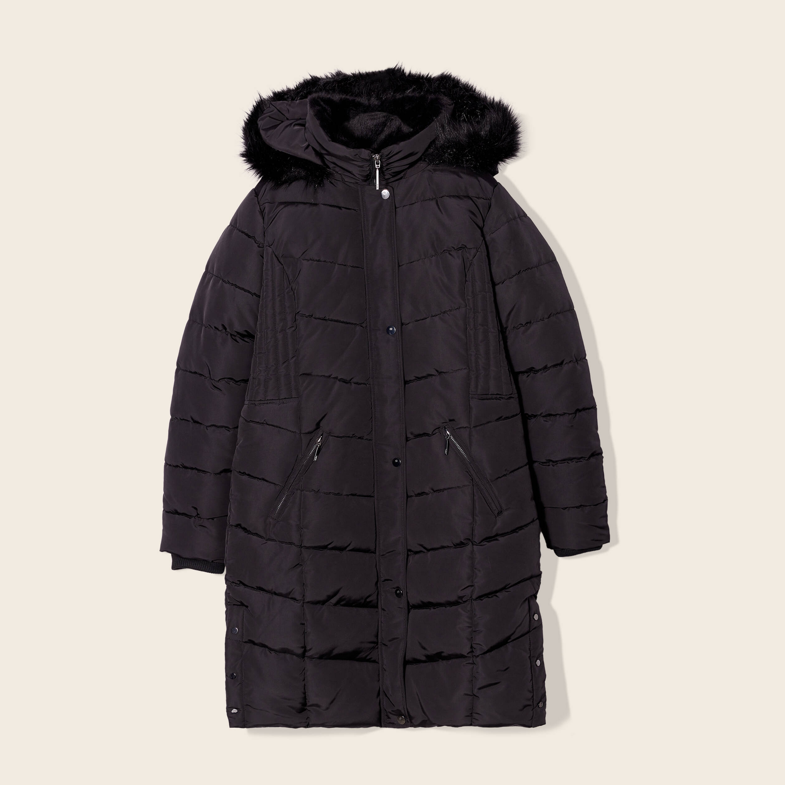 Doudoune longue à capuche noir femme