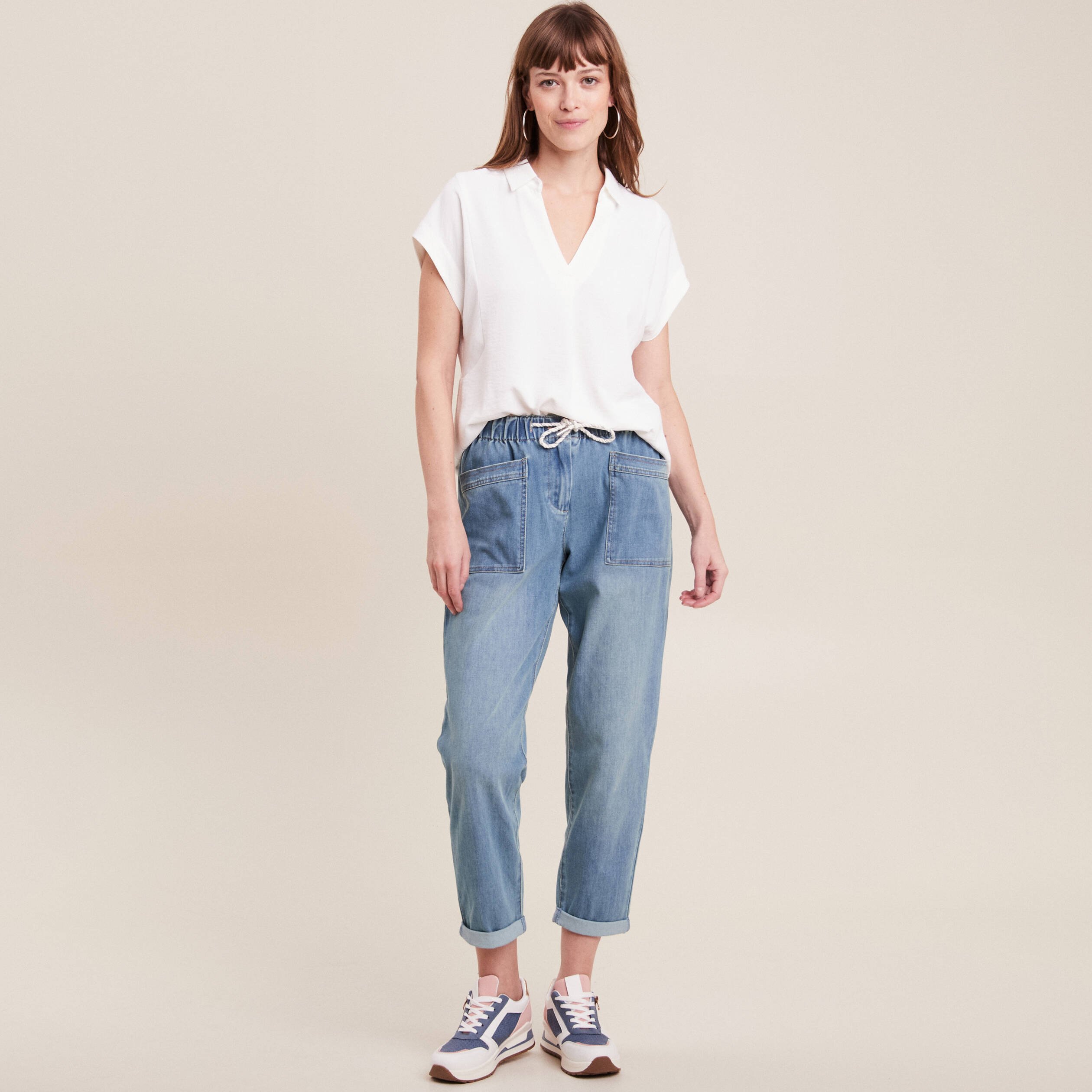 jean large a coulisse denim double stone femme Jean large à coulisse denim double stone femme