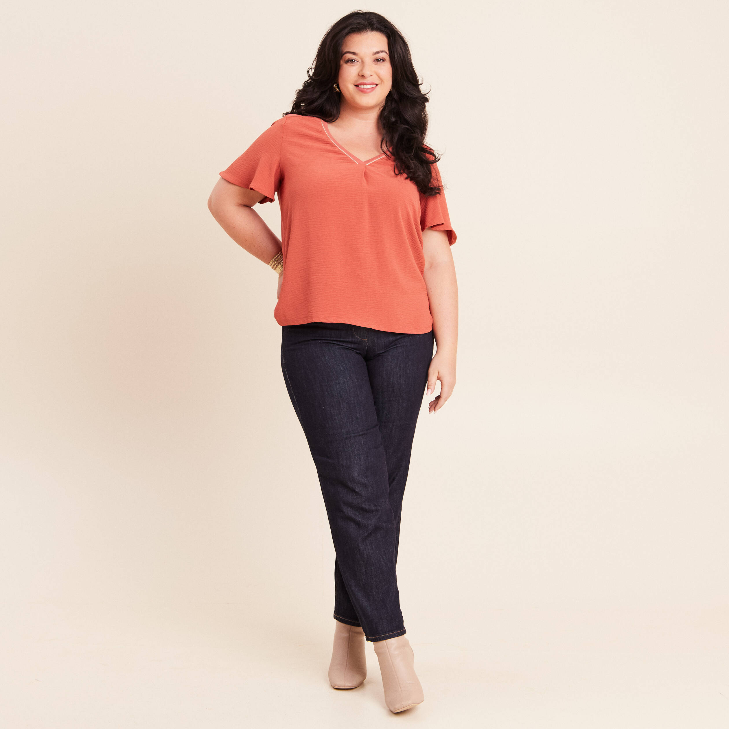 T-shirt bi-mati&egrave;re manches courtes vieux rose femme