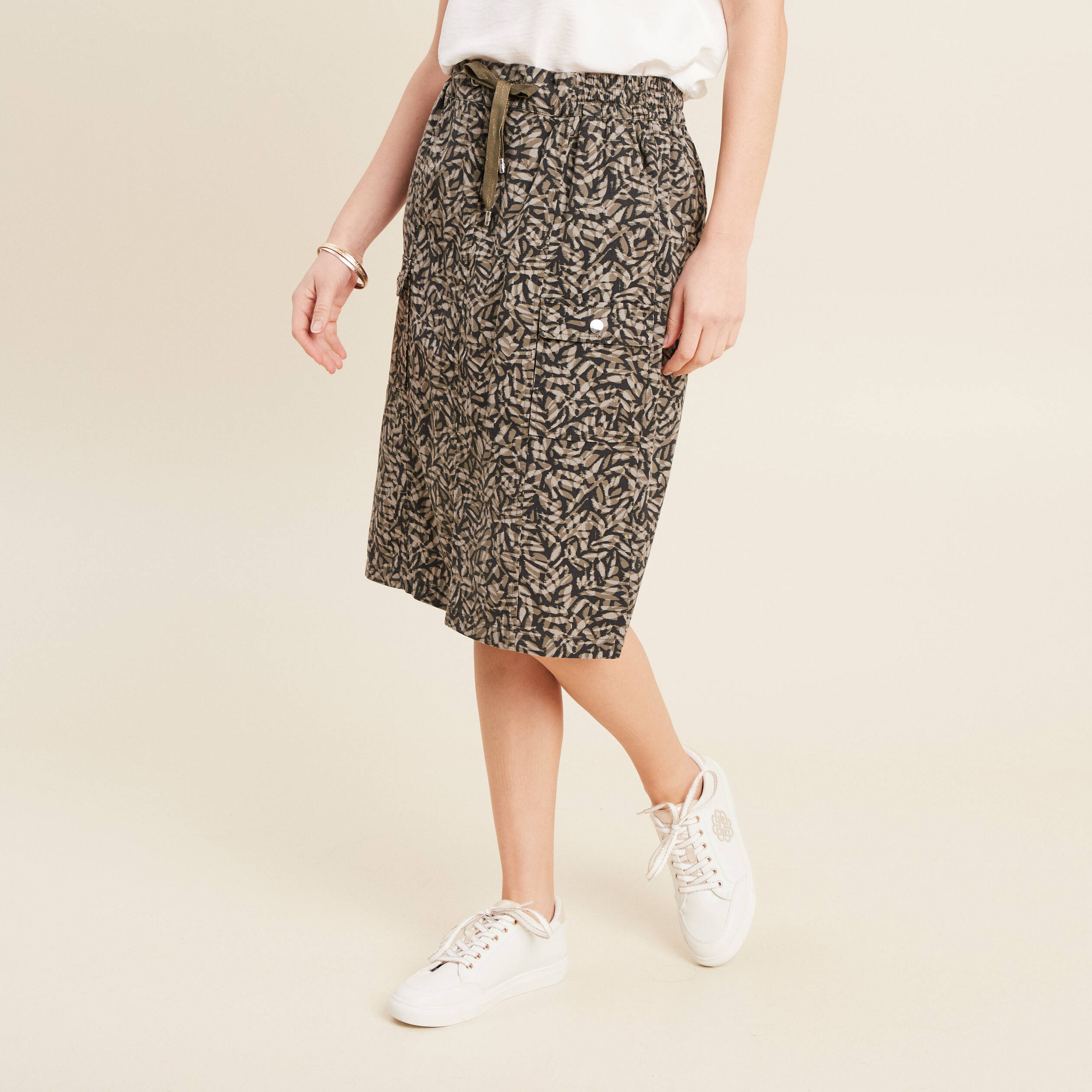 jupe droite a coulisse vert kaki femme Jupe droite à coulisse vert kaki femme