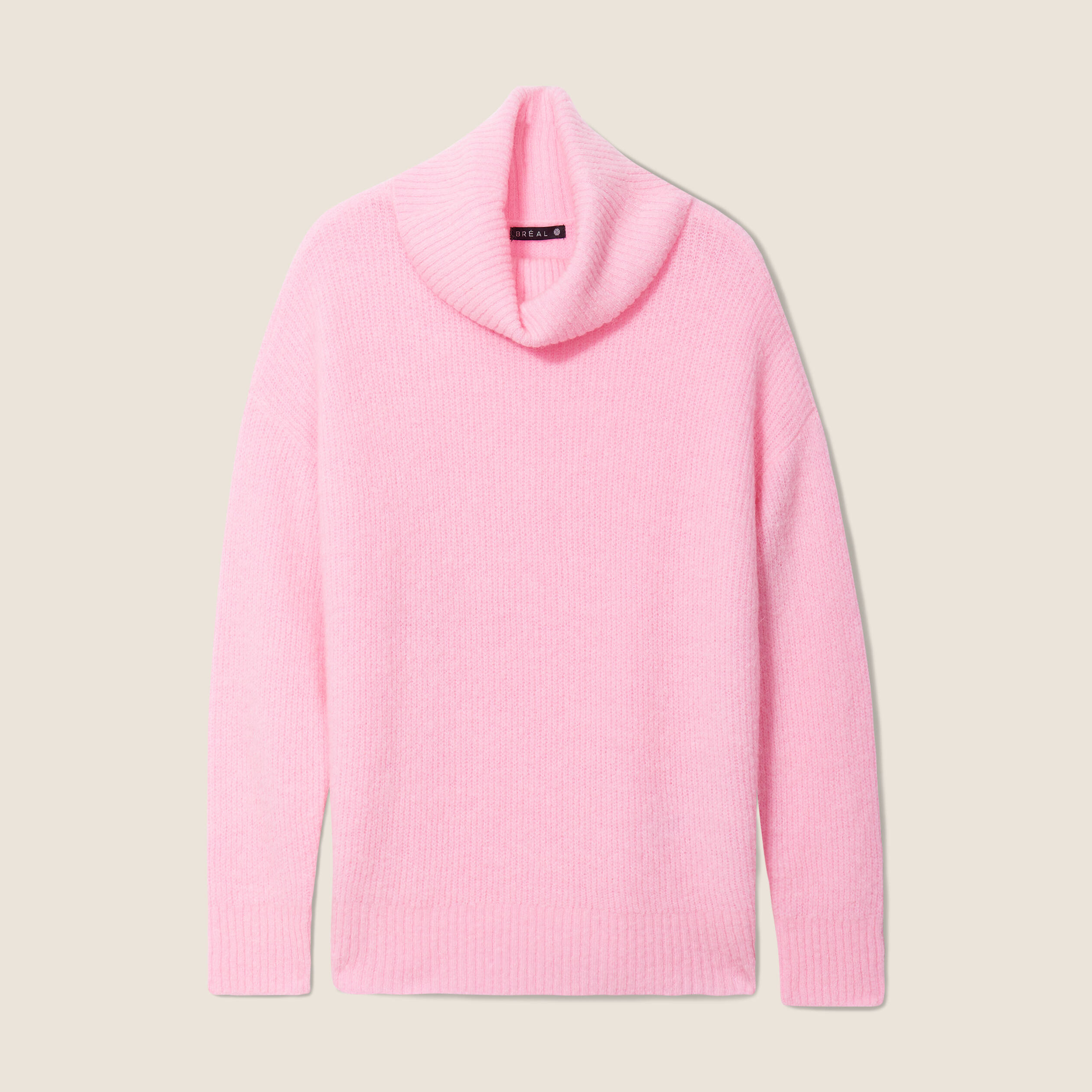 Pull manches longues col roulé rose vif femme
