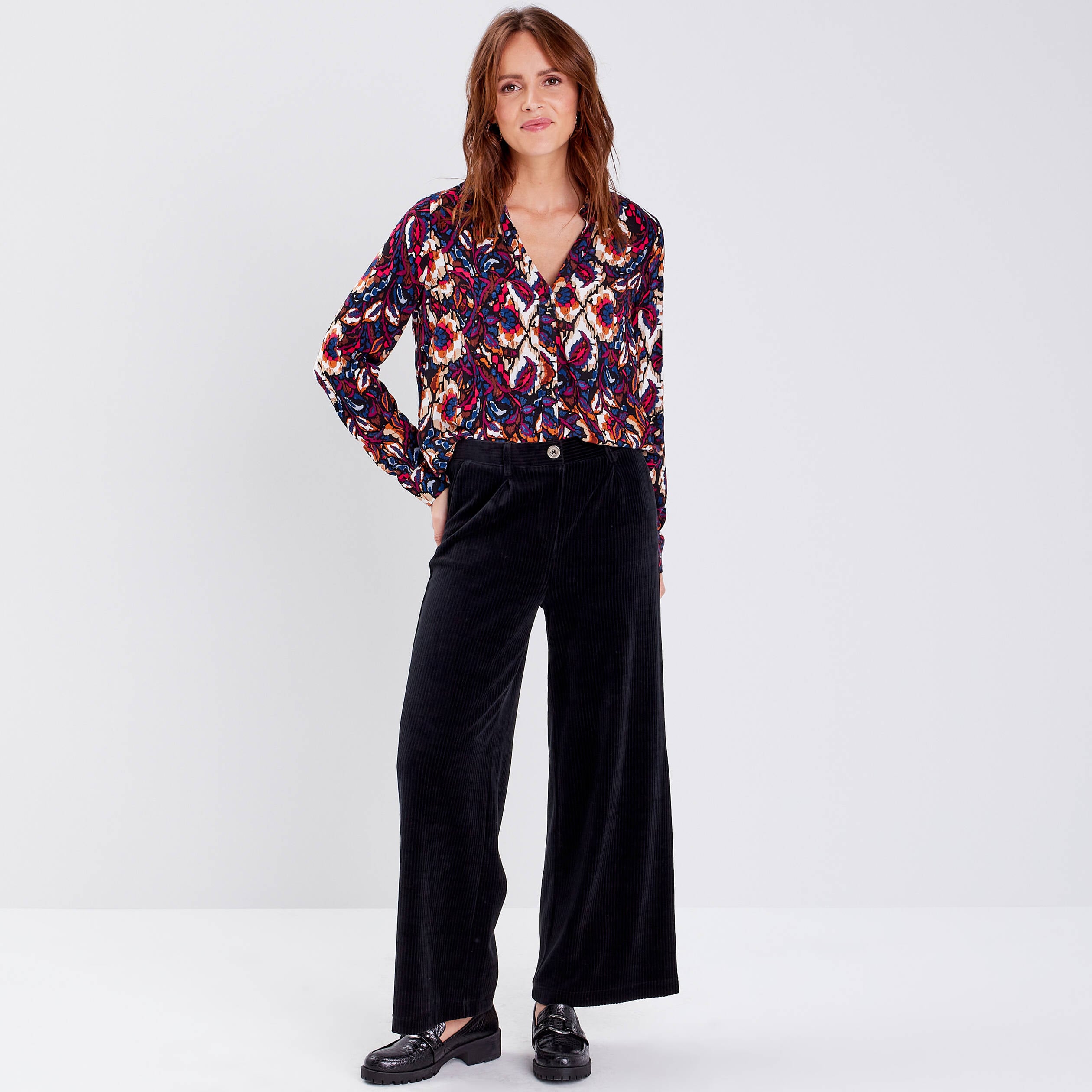 Pantalon large velours noir femme