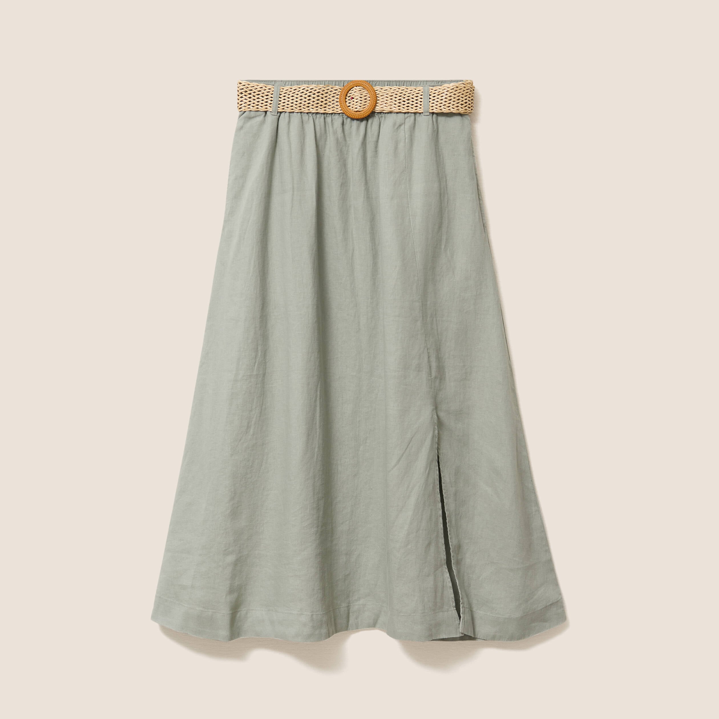 Jupe aspect lin avec ceinture amovible vert clair femme