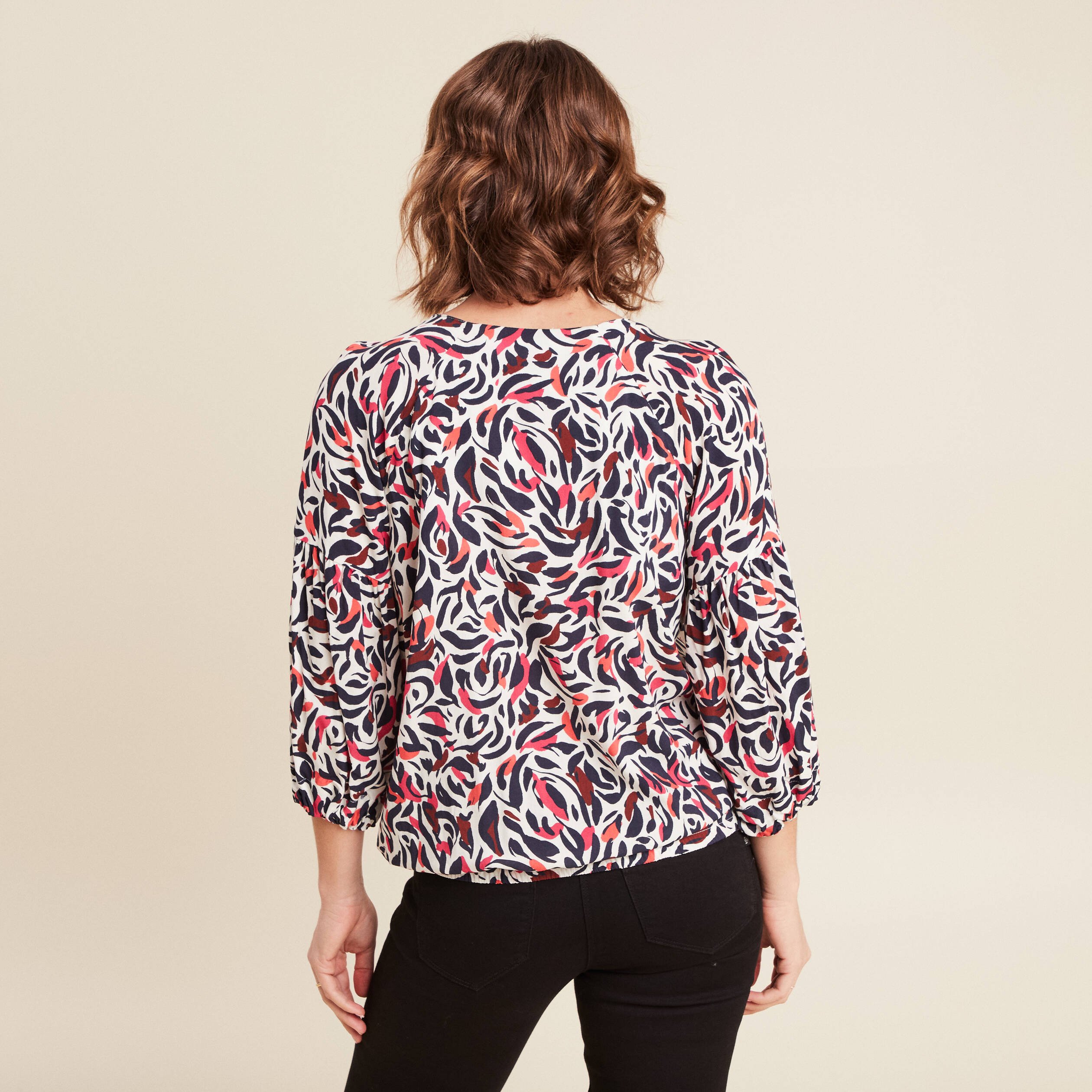 blouse manches 34 rose femme Blouse manches 3/4 rose femme