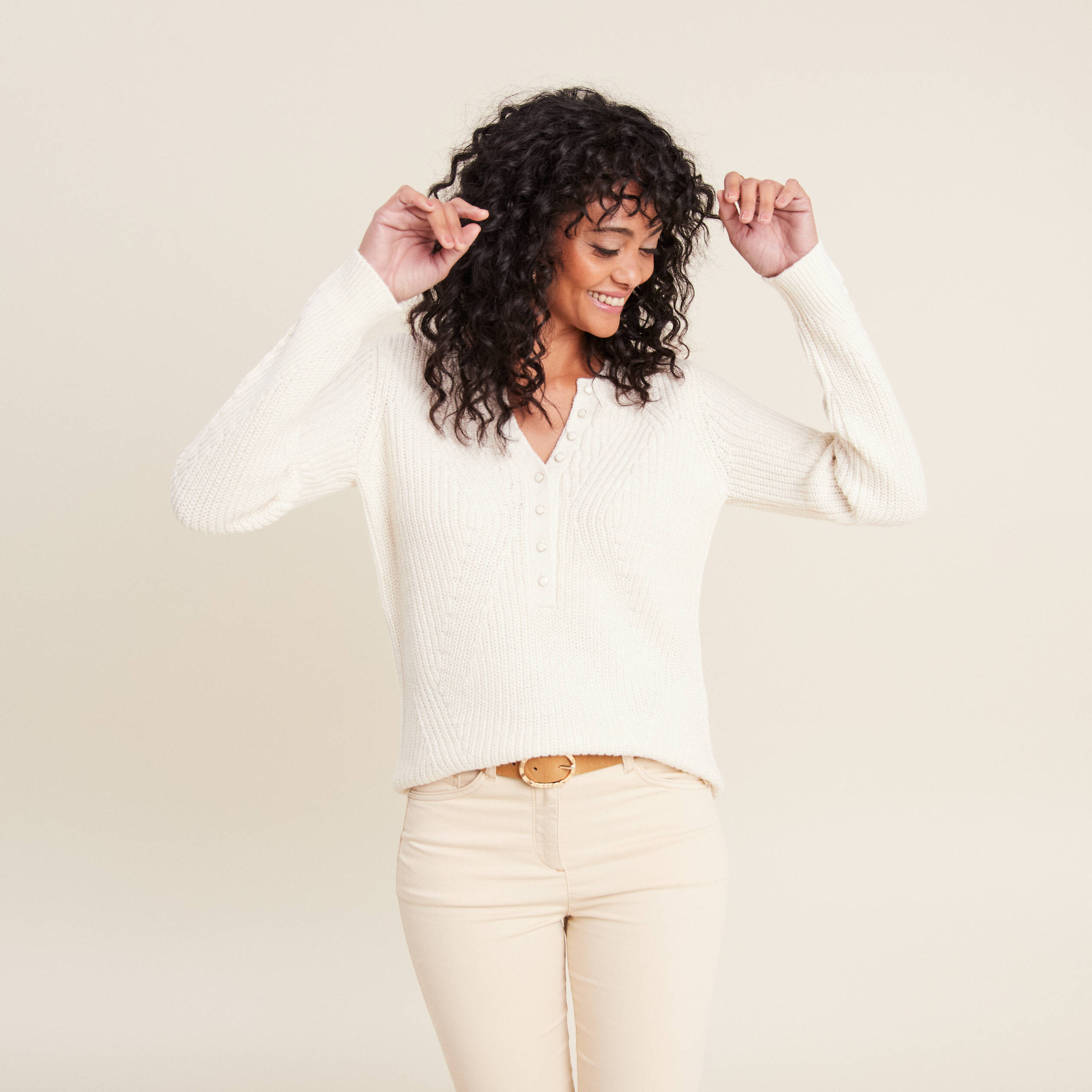Pull manches longues ecru femme