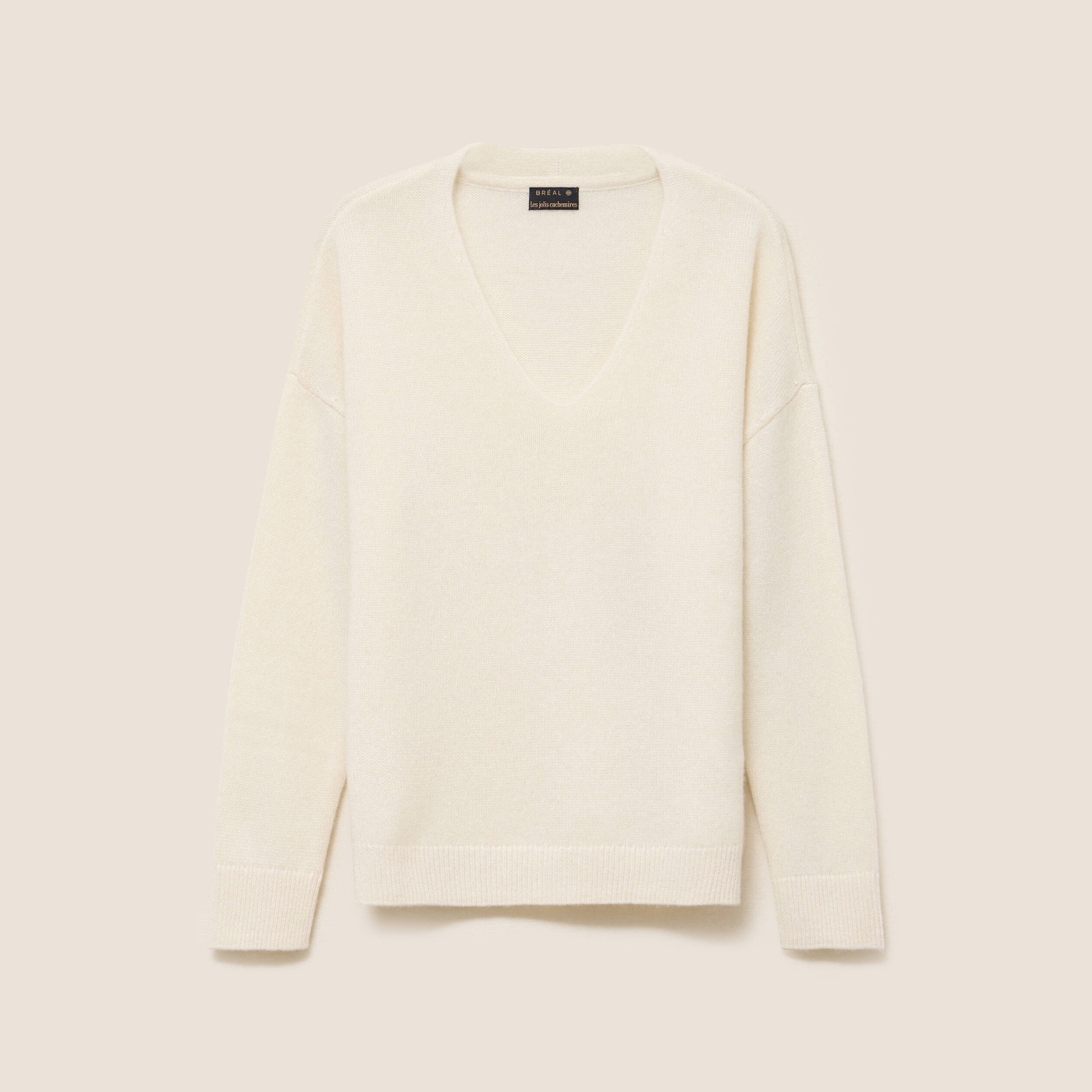 Pull en cachemire col v ecru femme