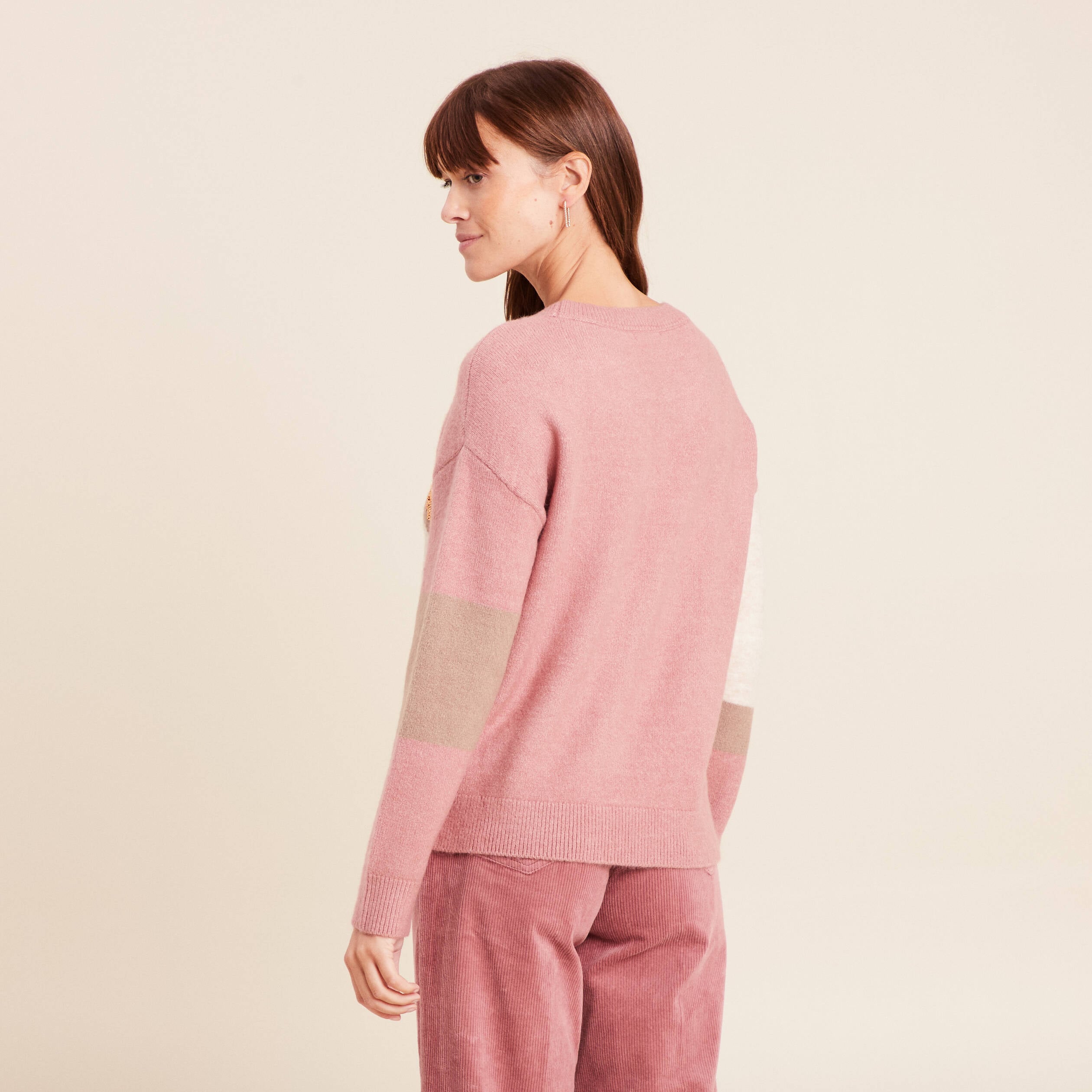 Pull col rond manches longues &agrave; sequins taupe femme