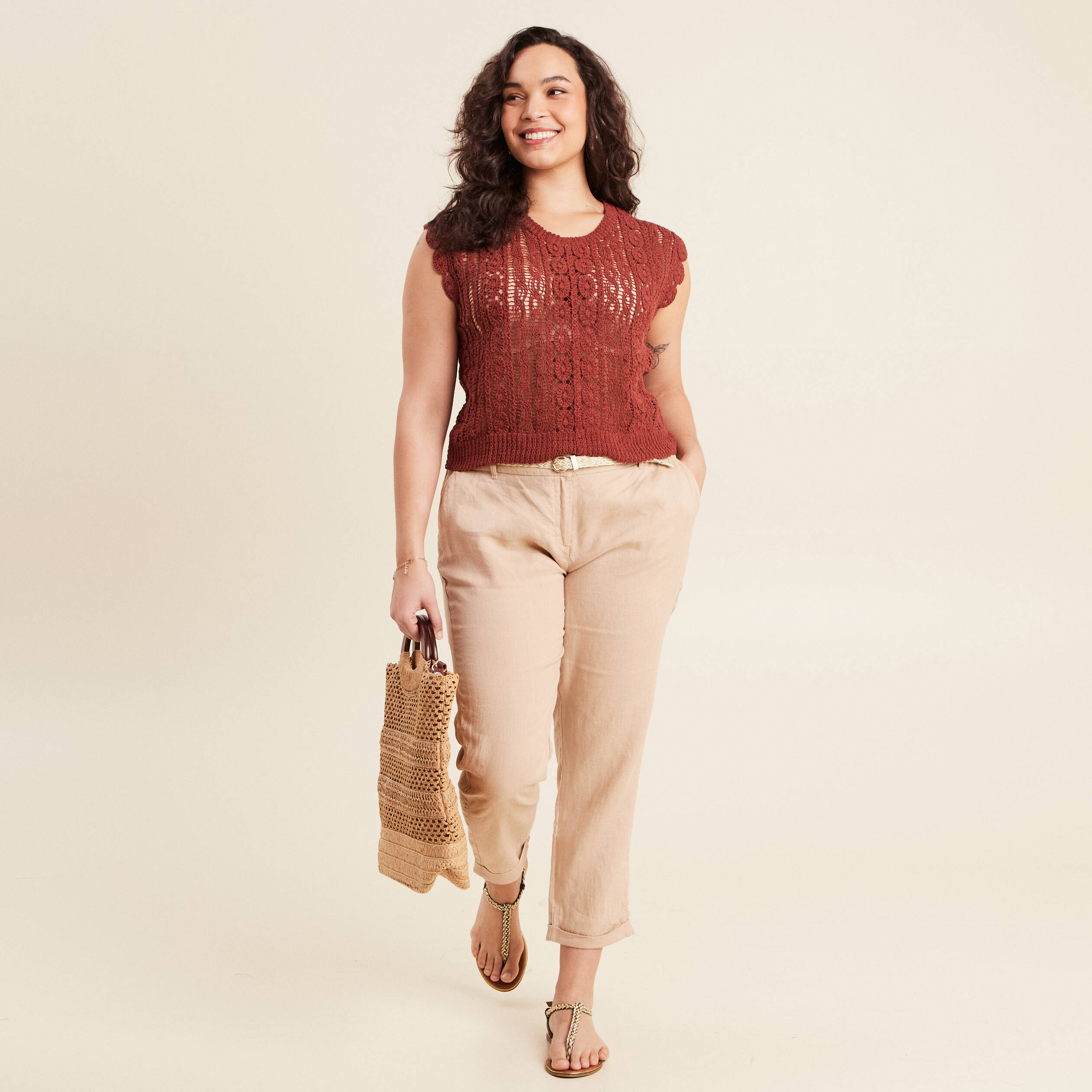 debardeur macrame marron fonce femme Débardeur macramé marron foncé femme