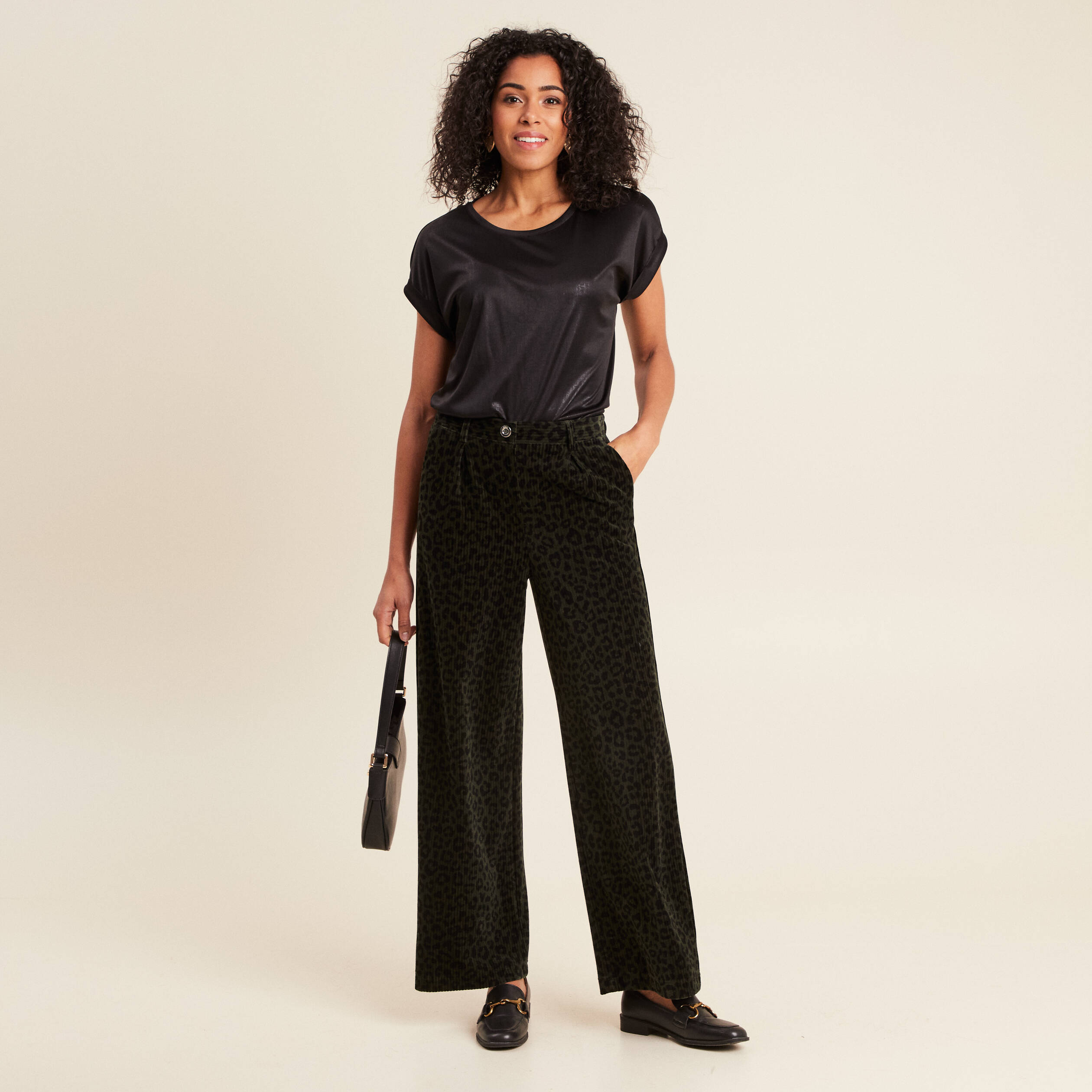 pantalon large velours vert fonce femme Pantalon large velours vert foncé femme