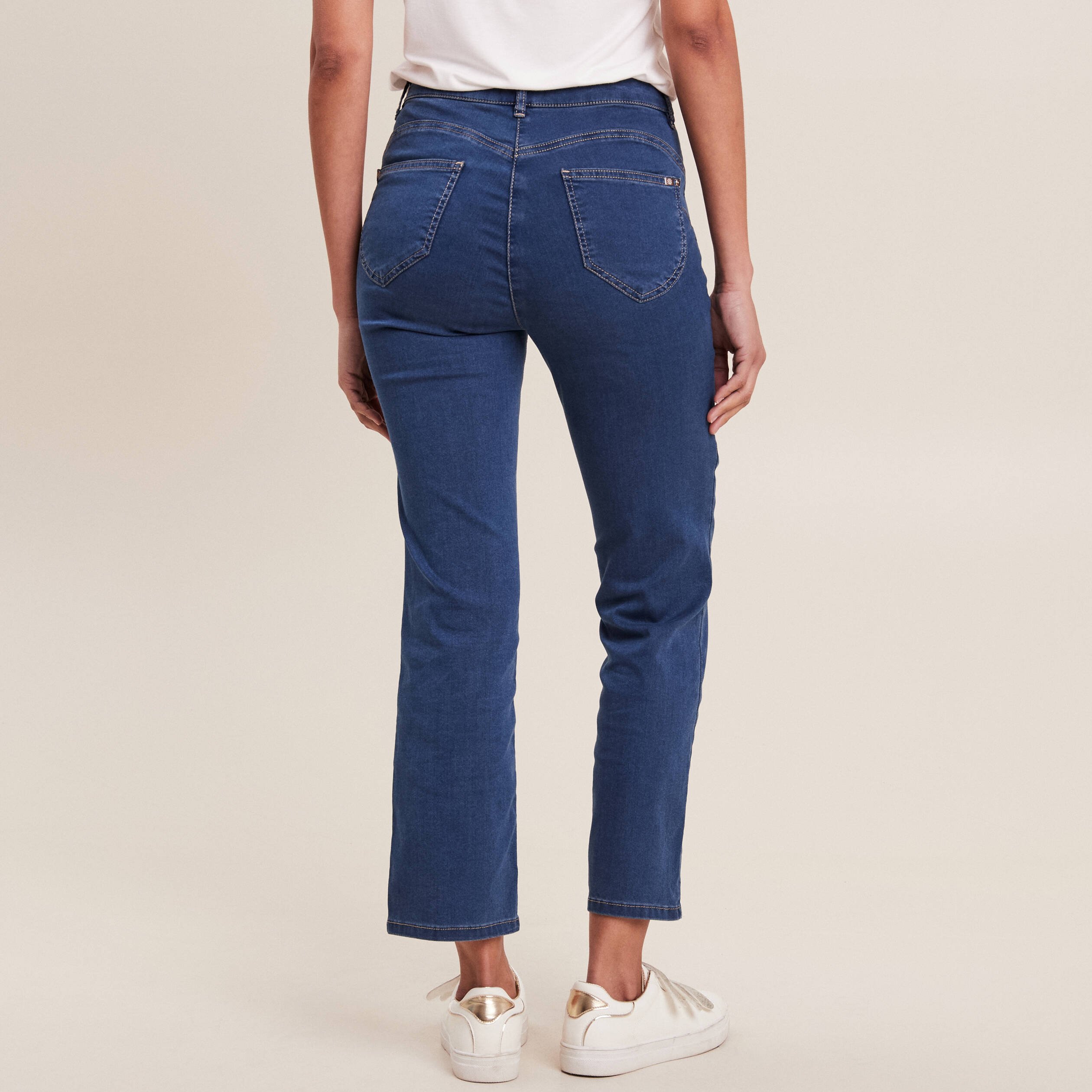 Jean droit taille haute 7 8eme denim double stone femme Vibs