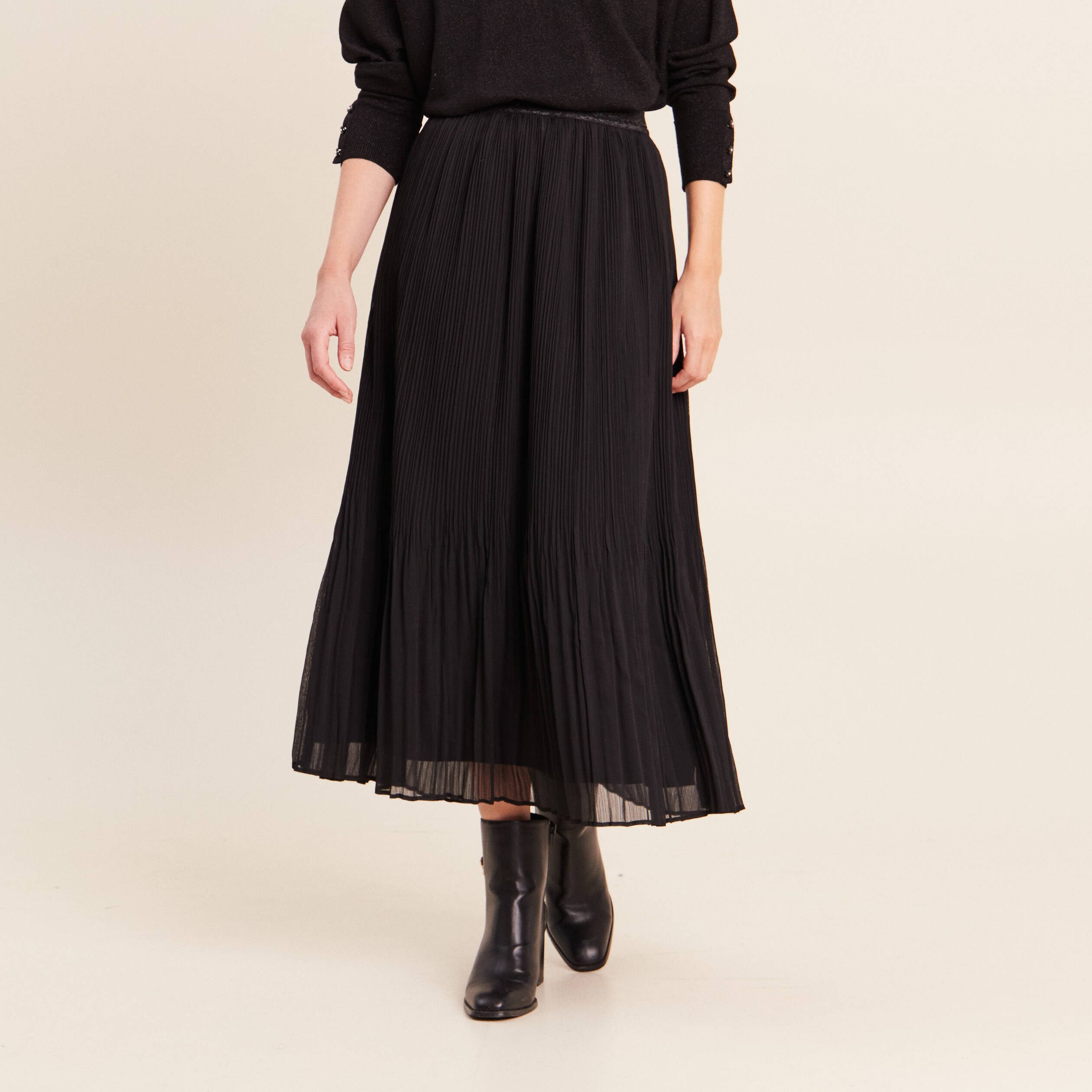 Jupe pliss&eacute;e doubl&eacute;e noir femme