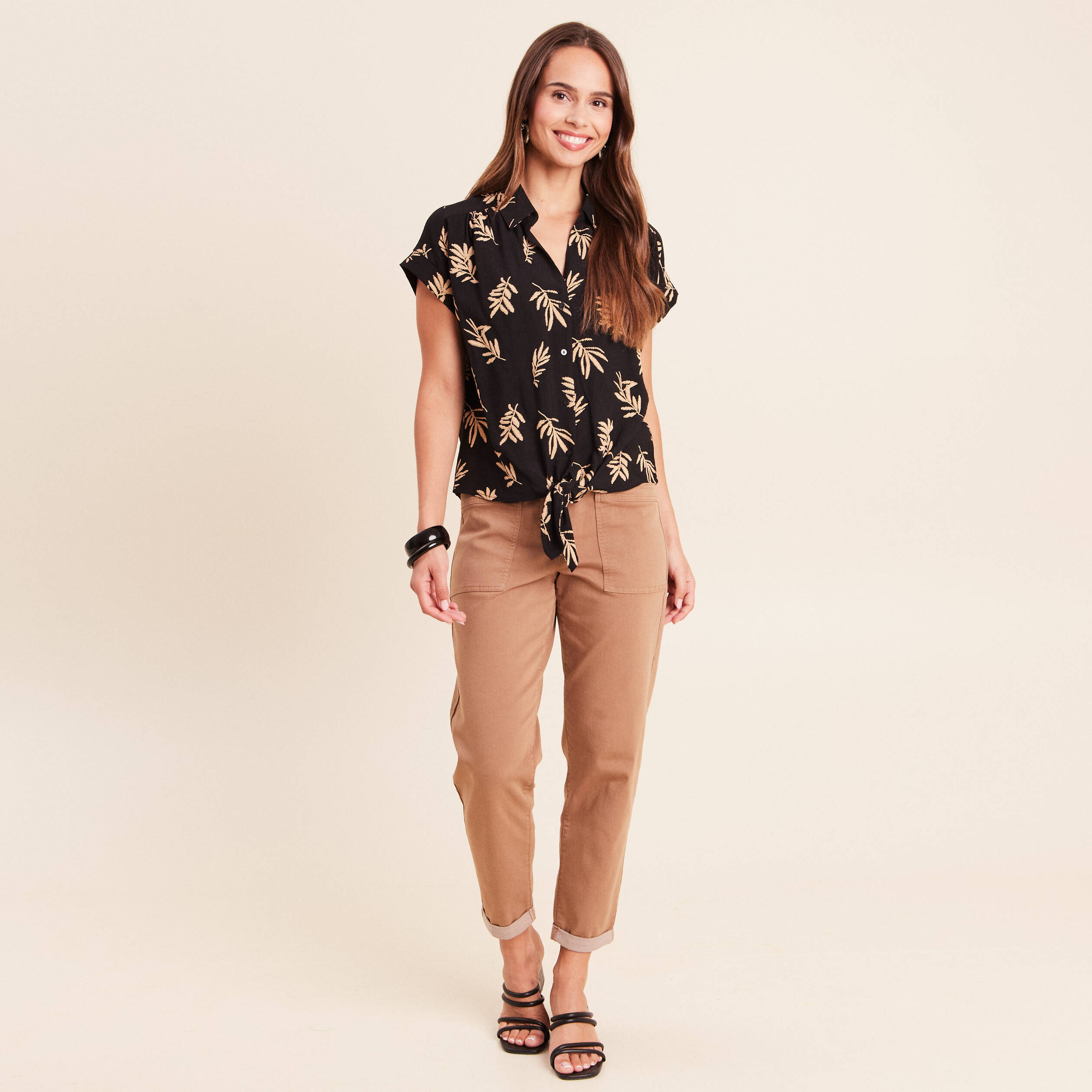 Chemise ample manches courtes noir femme