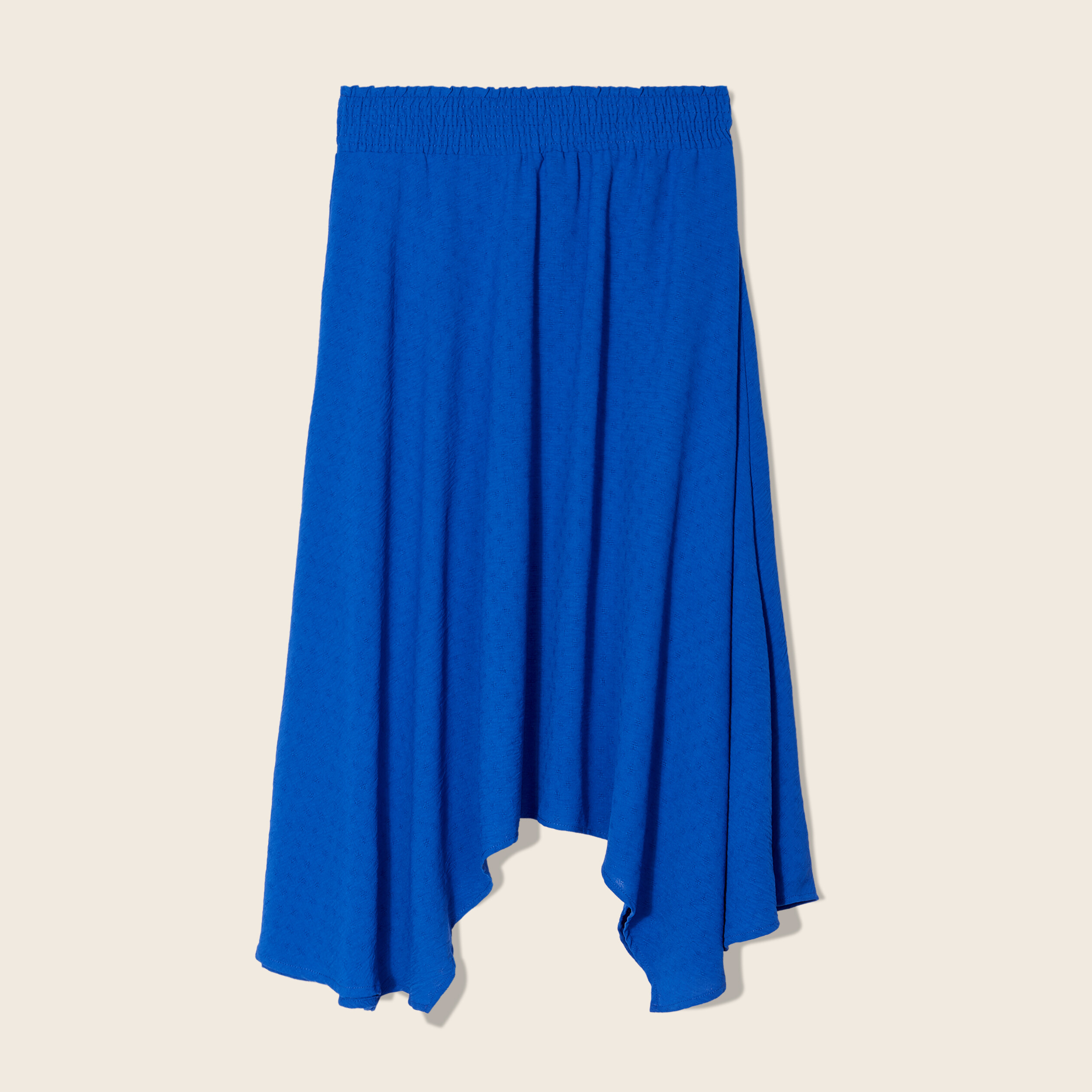 Jupe longue évasée asymétrique bleu electrique femme