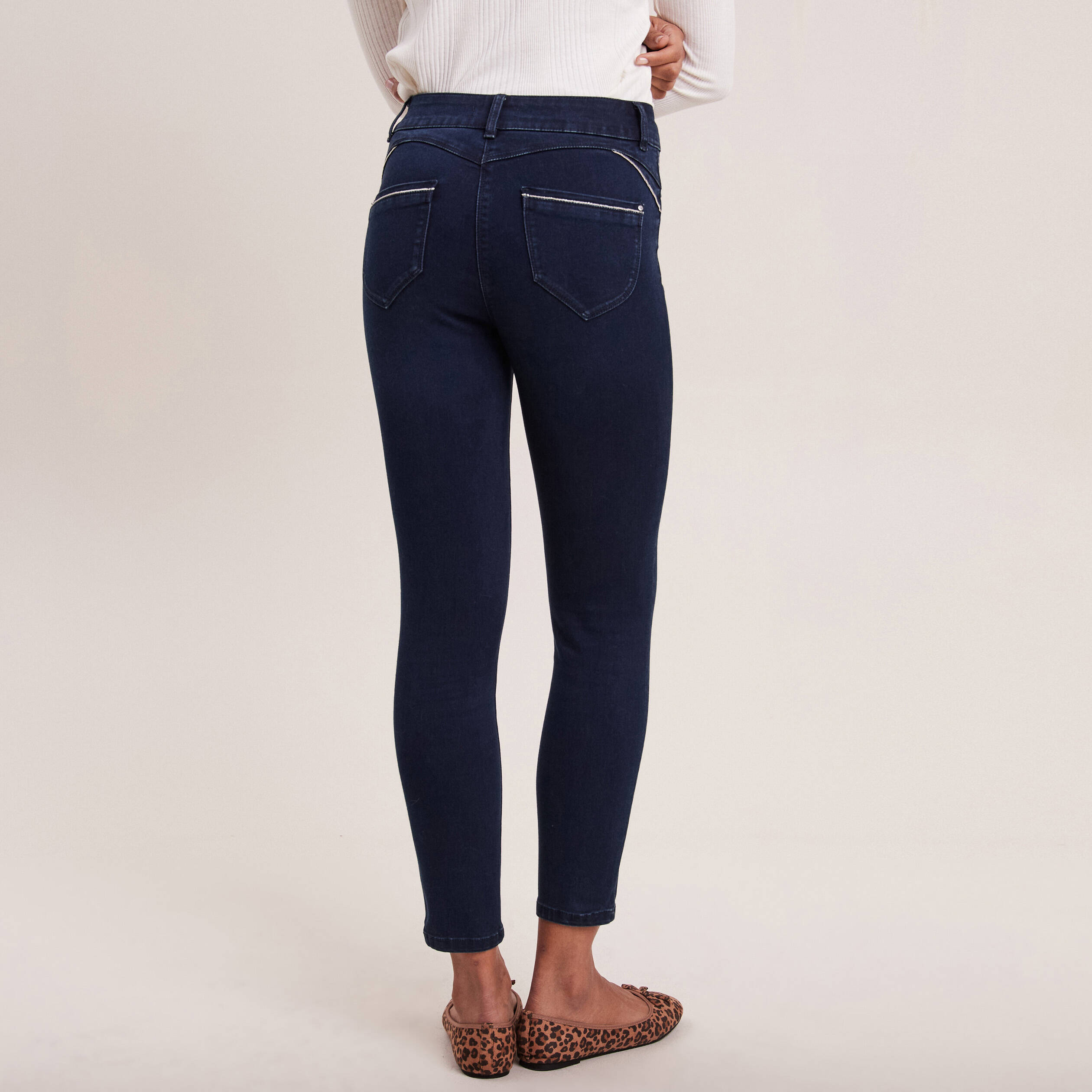 Jean coupe ajust&eacute;e 7/8&egrave;me taille haute denim brut femme