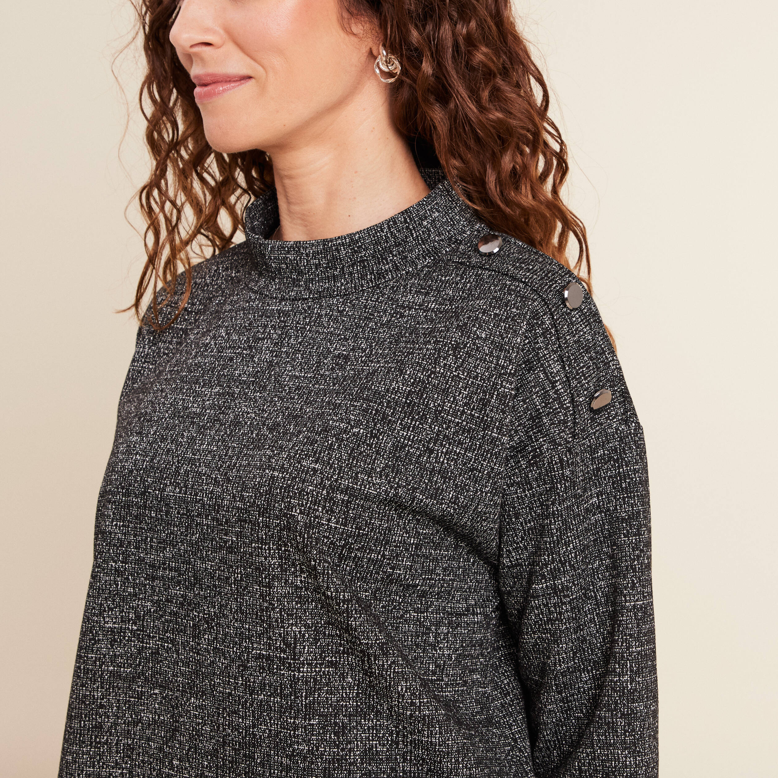 Sweat manches longues col montant gris femme