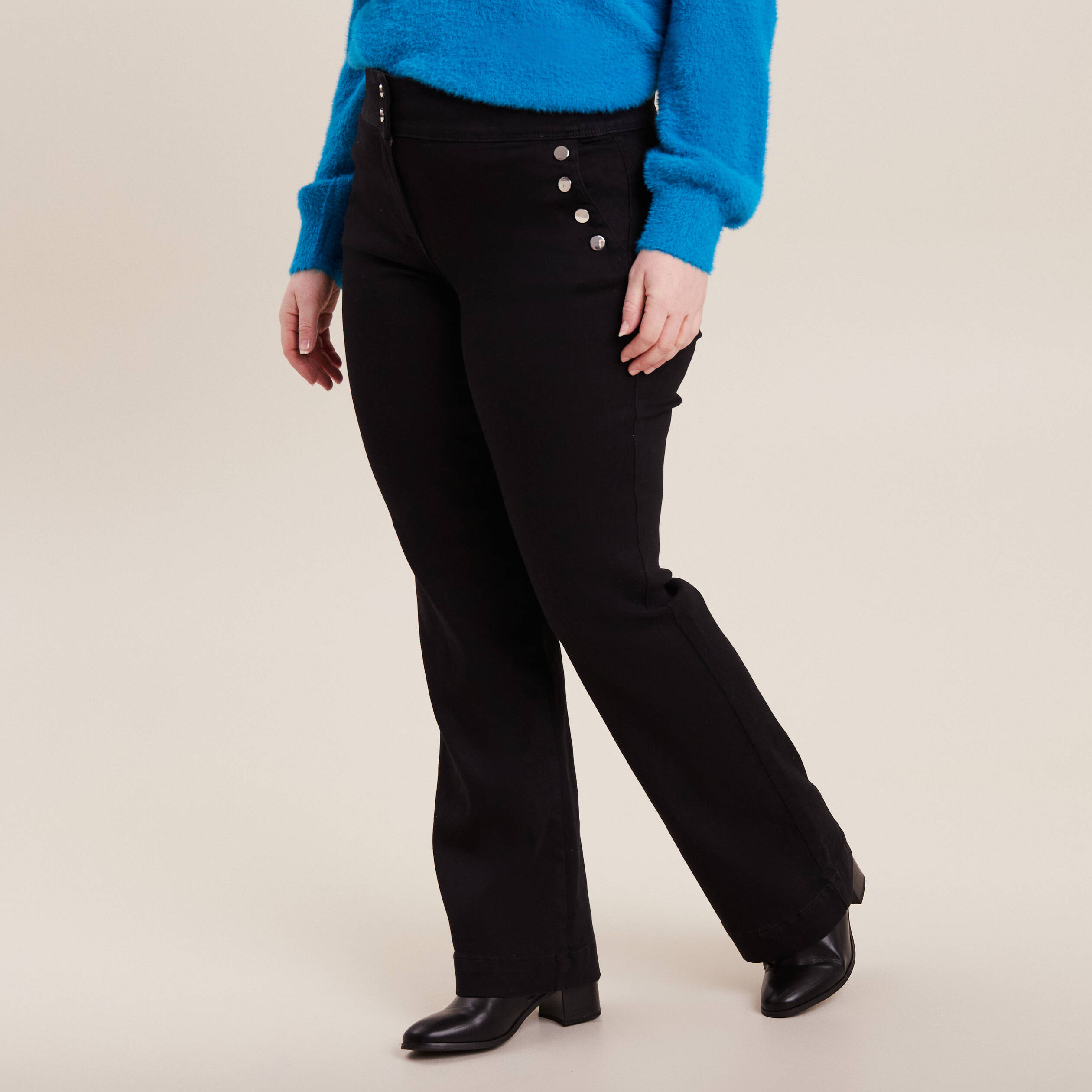 Pantalon coupe bootcut &agrave; pont noir femme