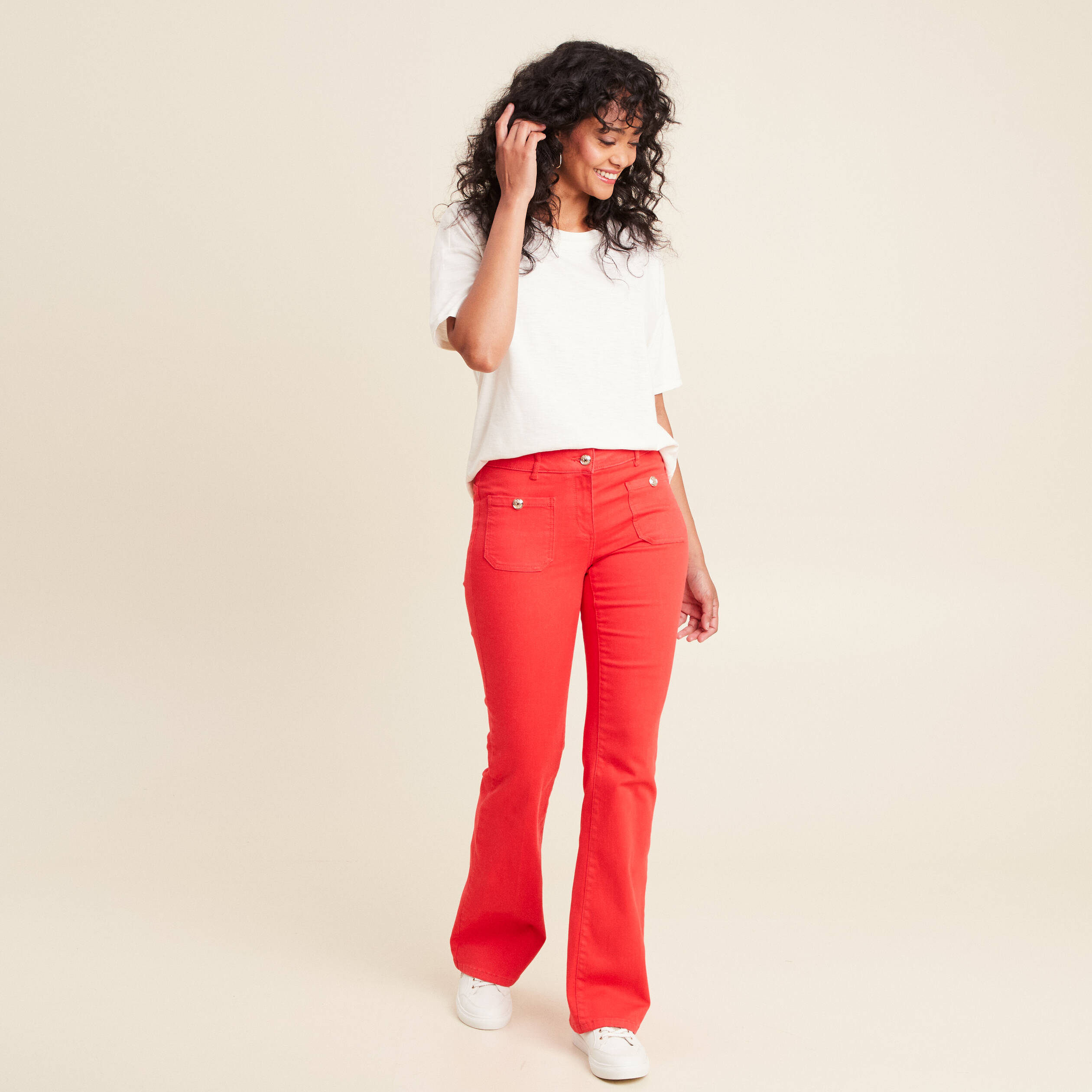 pantalon bootcut taille basculee rouge femme Pantalon bootcut taille basculée rouge femme