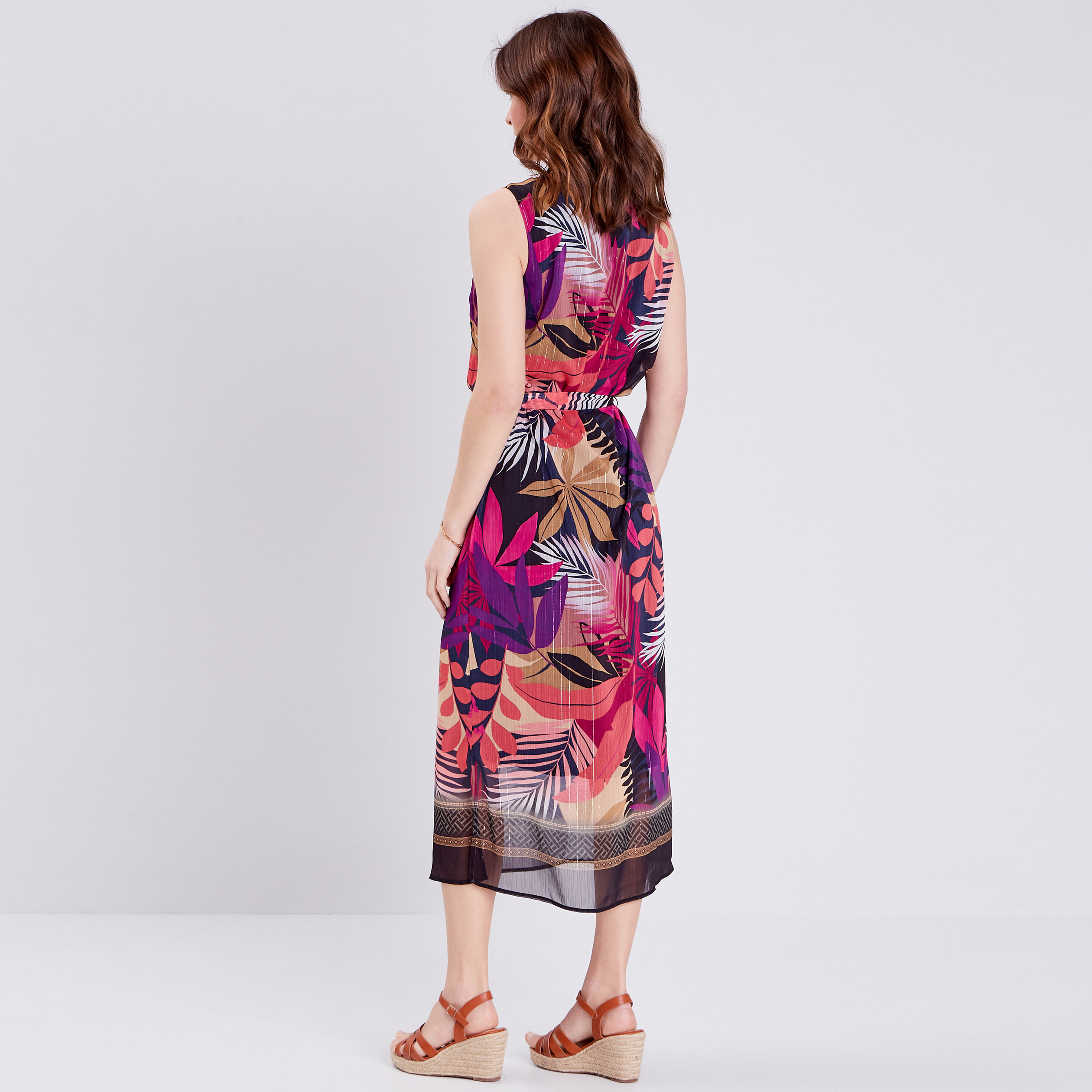 robe longue droite ceinturee rose femme Robe longue droite ceinturée rose femme