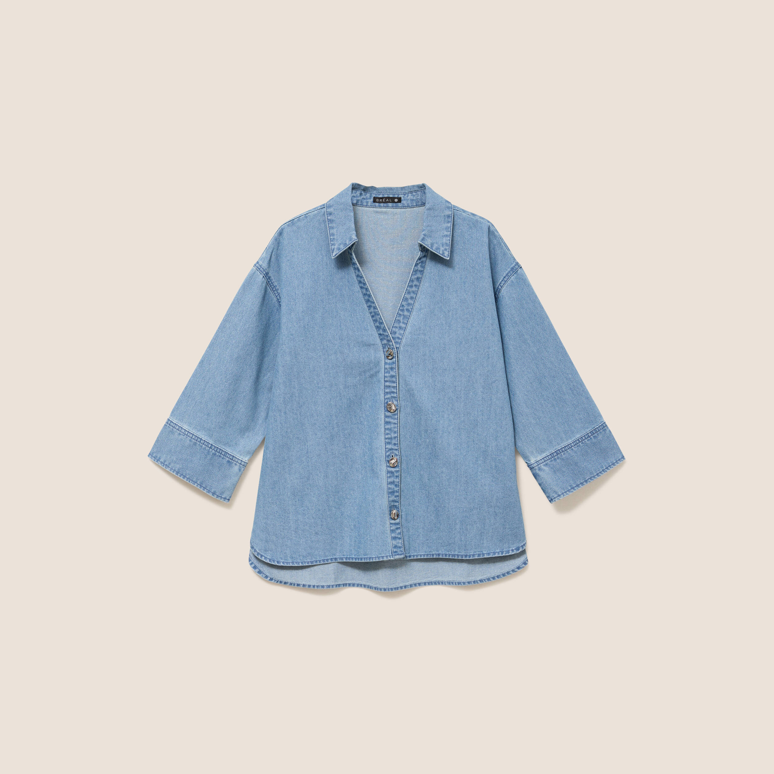 Chemise ample manches 3/4 col chemise denim double stone femme