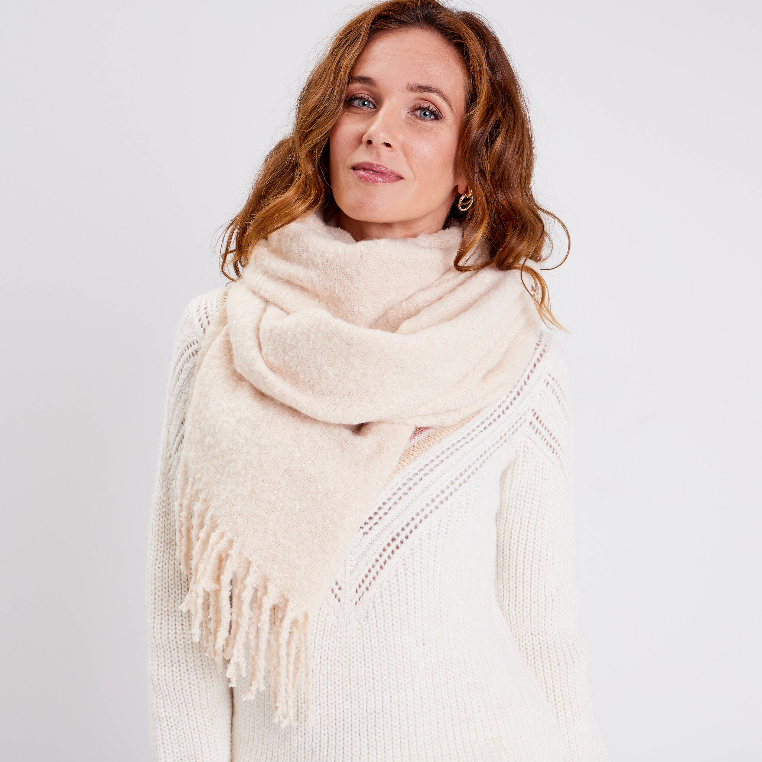 echarpe a franges creme femme Écharpe à franges creme femme