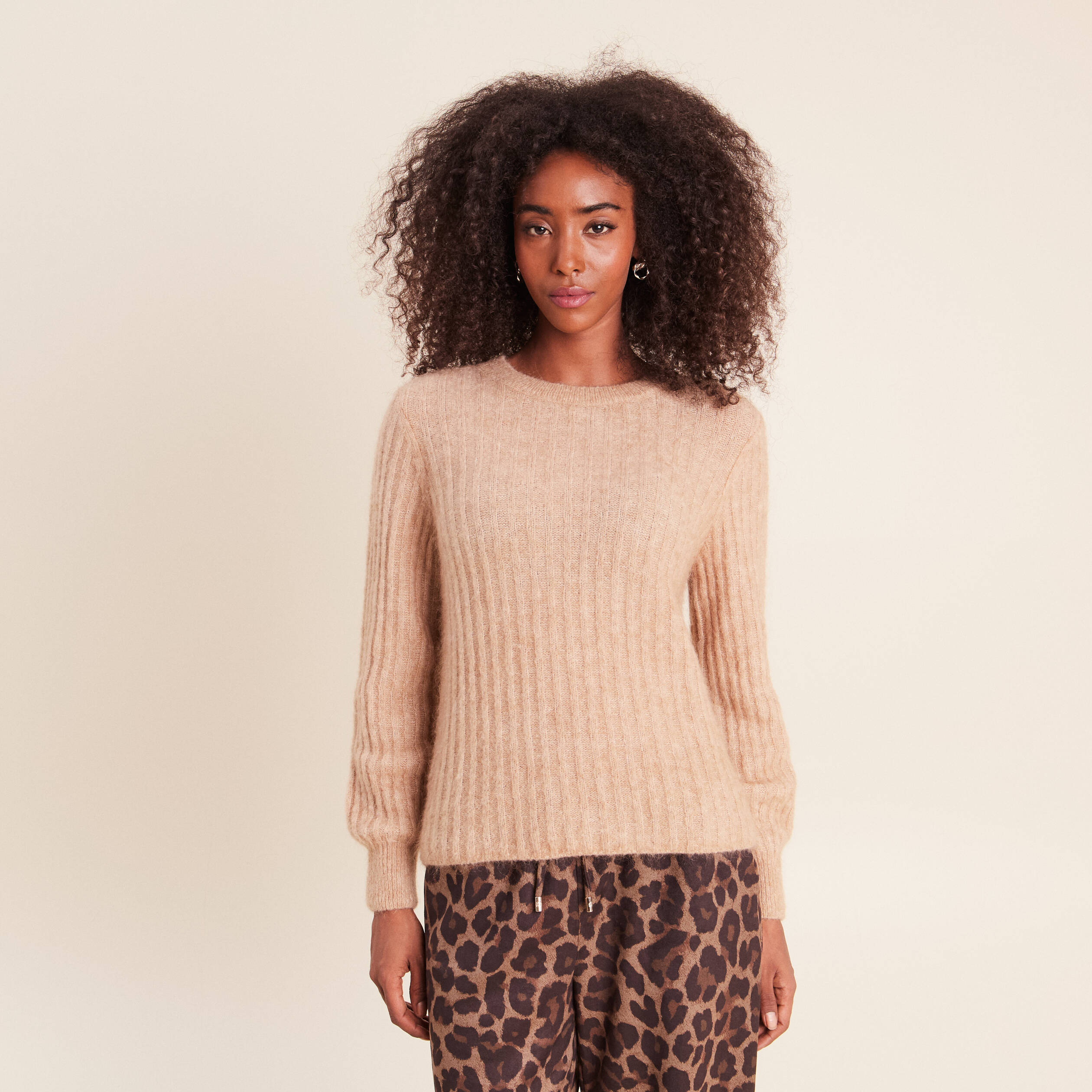 Pull col rond sable femme