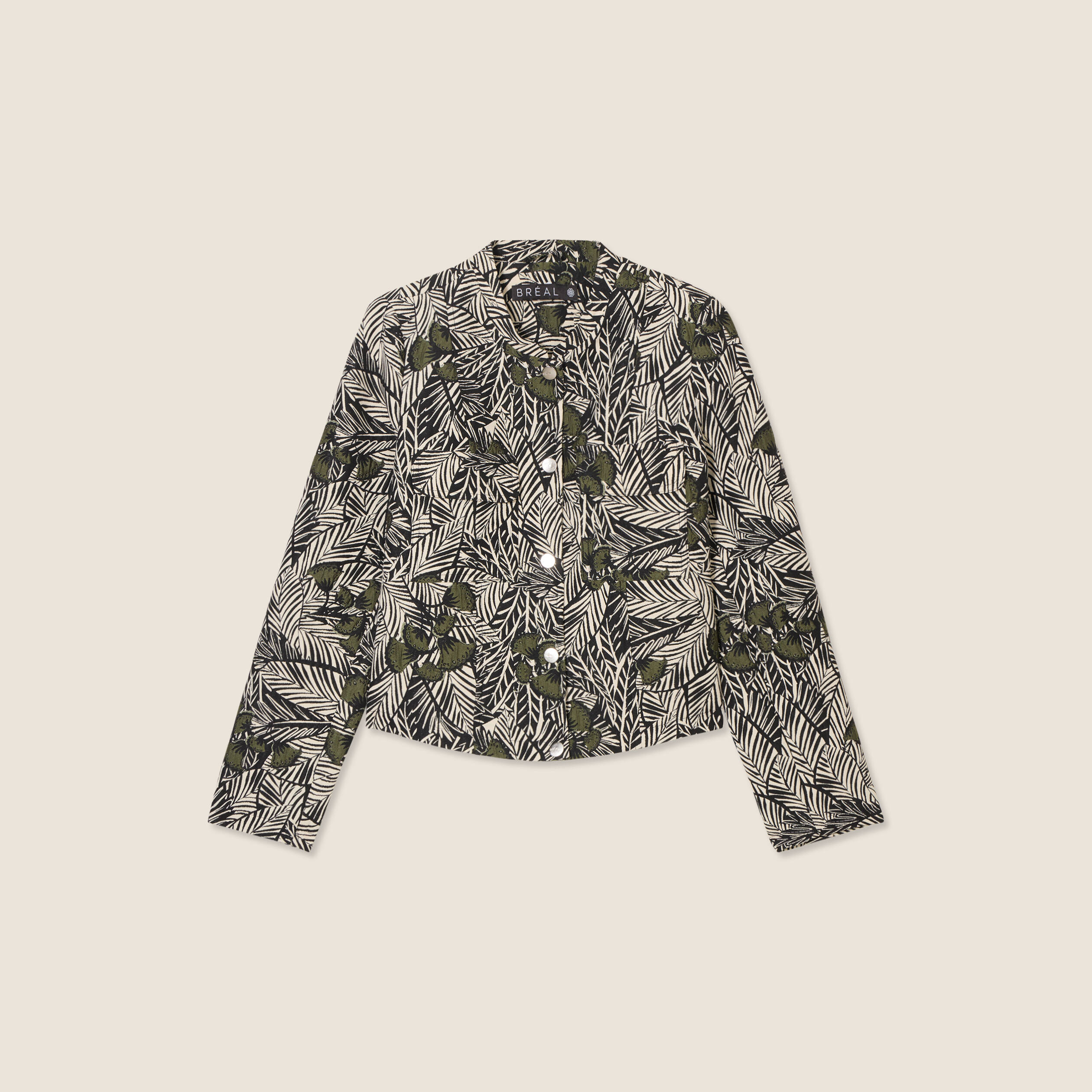 Veste boutonn&eacute;e col mao vert femme