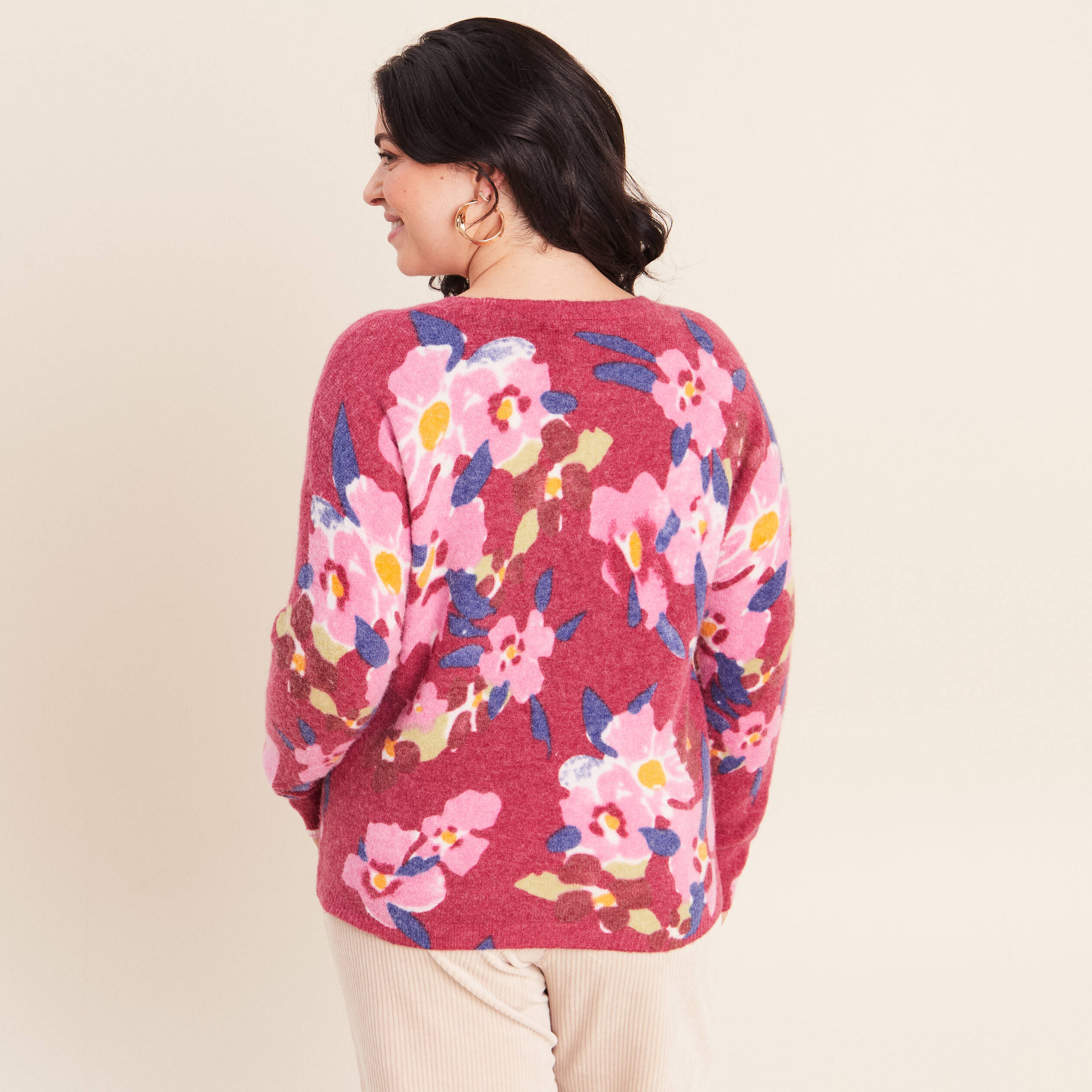 Pull manches longues rose femme