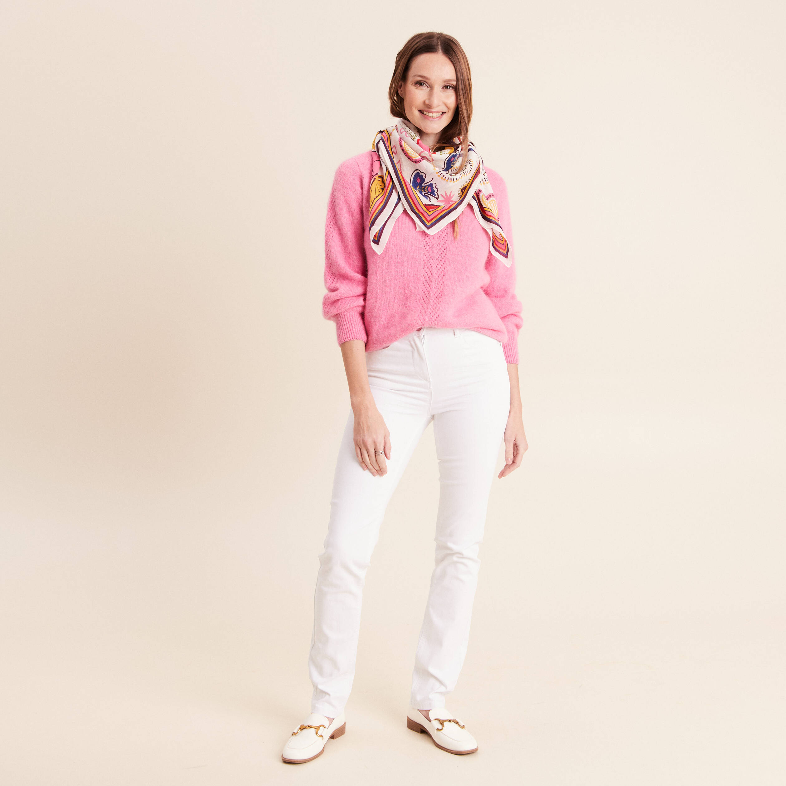 Jean coupe ajust&eacute;e long blanc femme