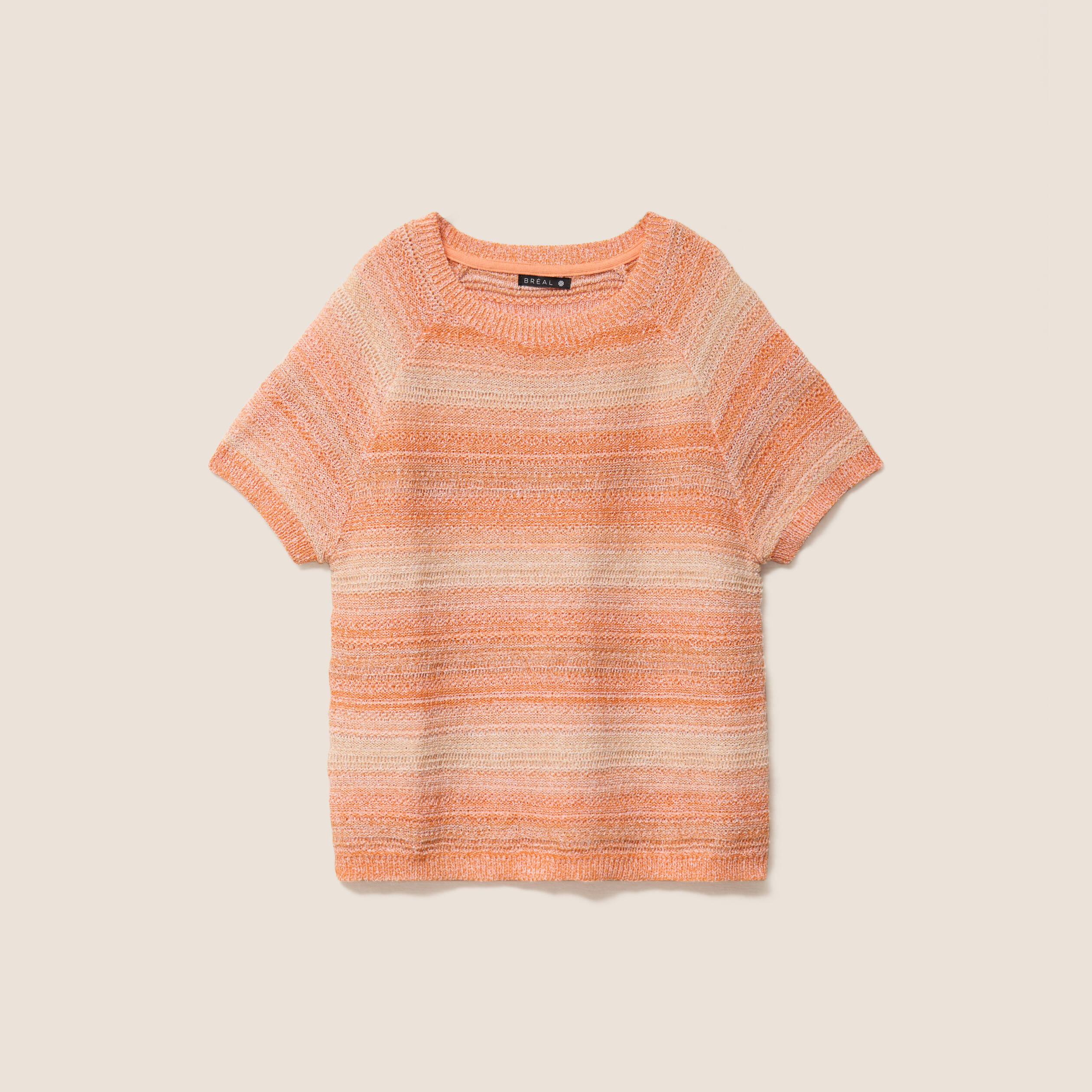 Pull col v manches courtes orange fluo femme