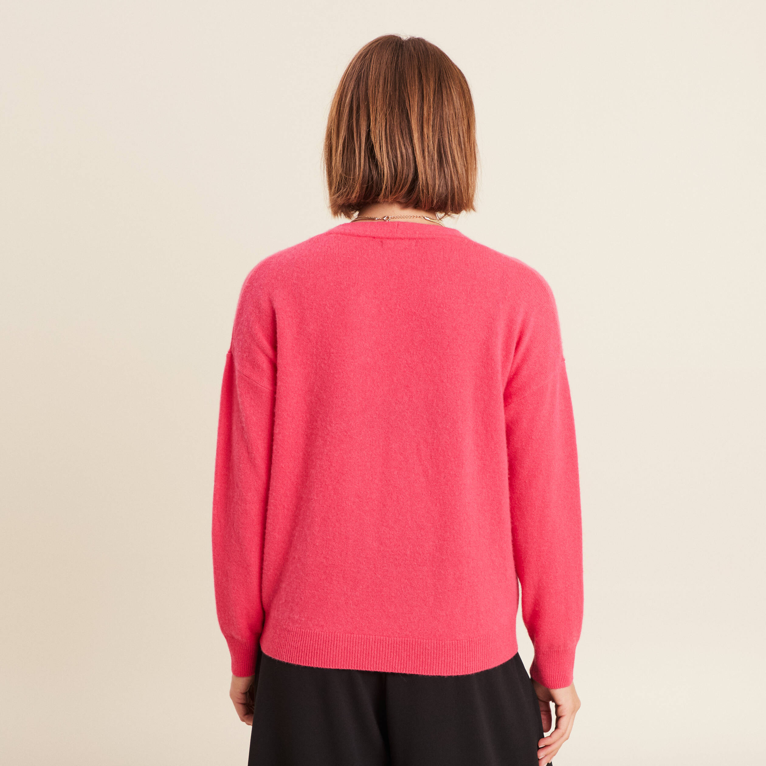 pull en cachemire manches longues rose framboise femme Pull en cachemire manches longues rose framboise femme