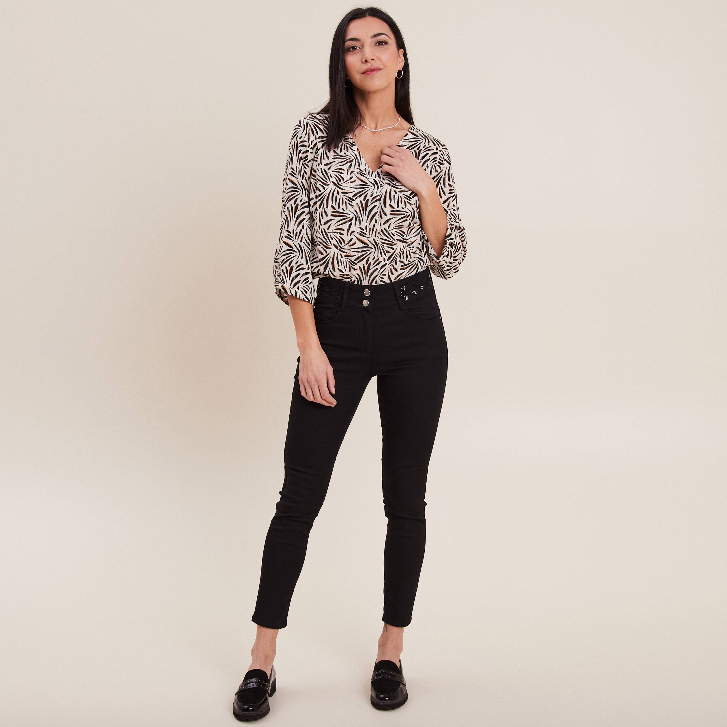 blouse manches 34 noir femme Blouse manches 3/4 noir femme