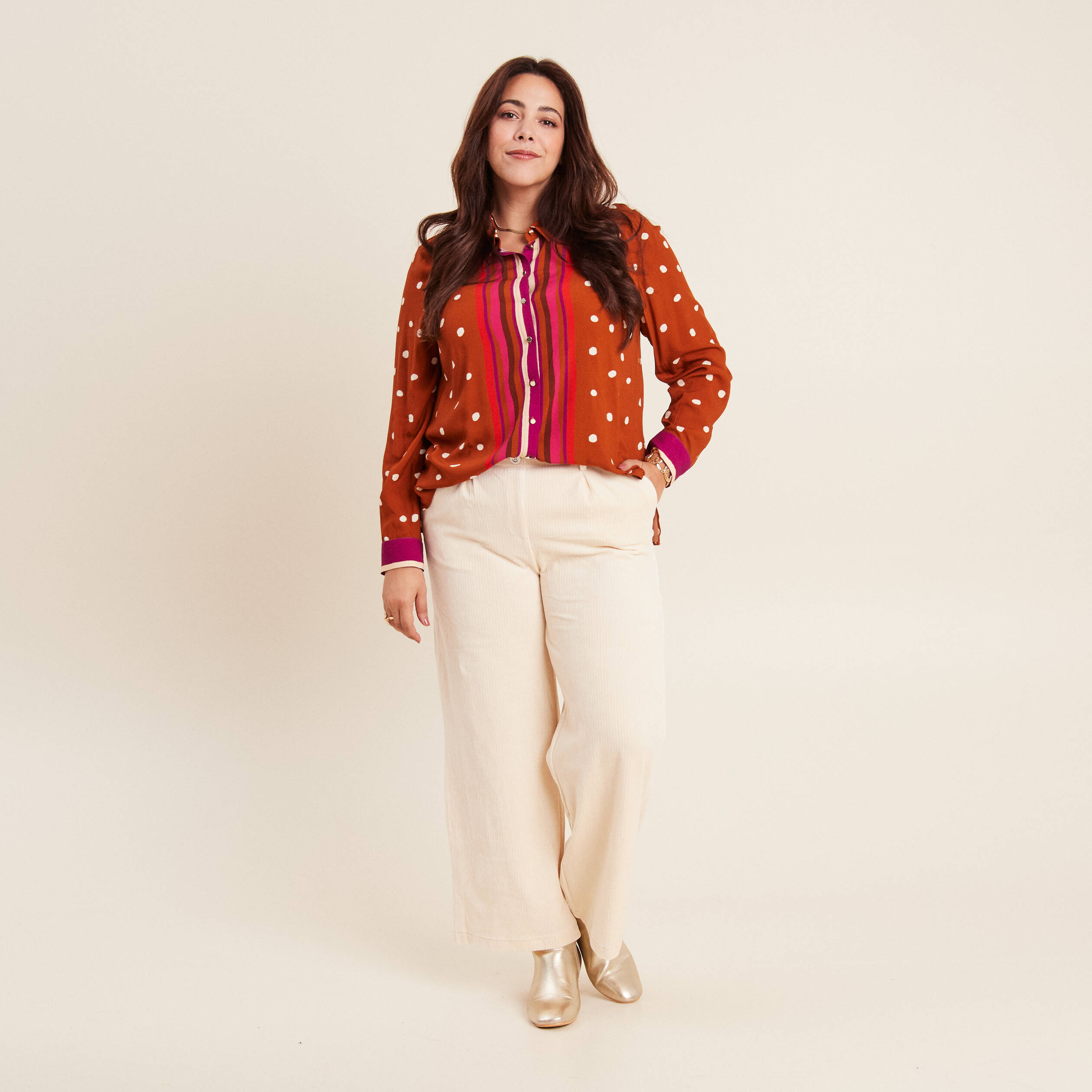 chemise manches longues marron cognac femme Chemise manches longues marron cognac femme