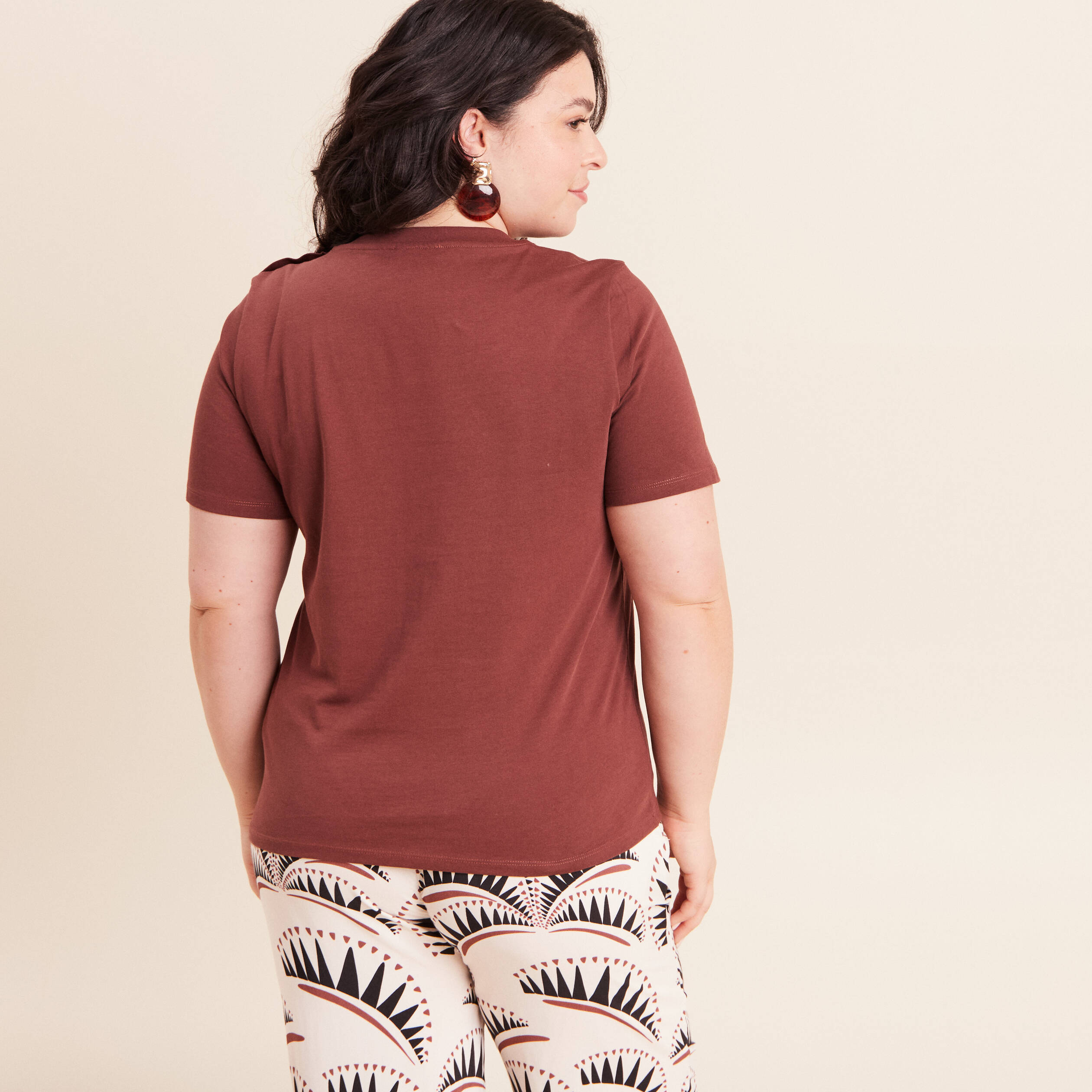 T-shirt manches courtes marron femme