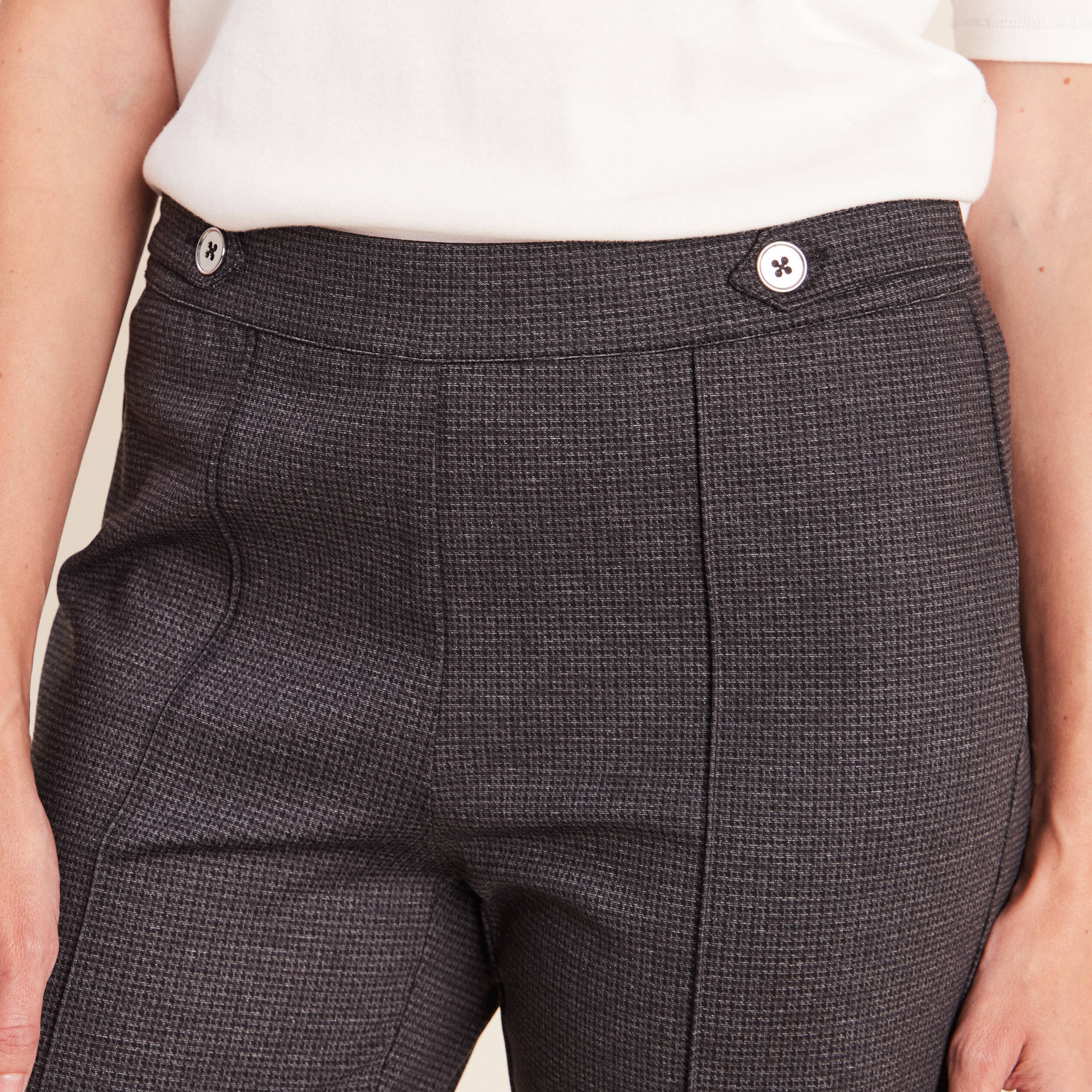 Pantalon vichy taille standard gris anthracite femme