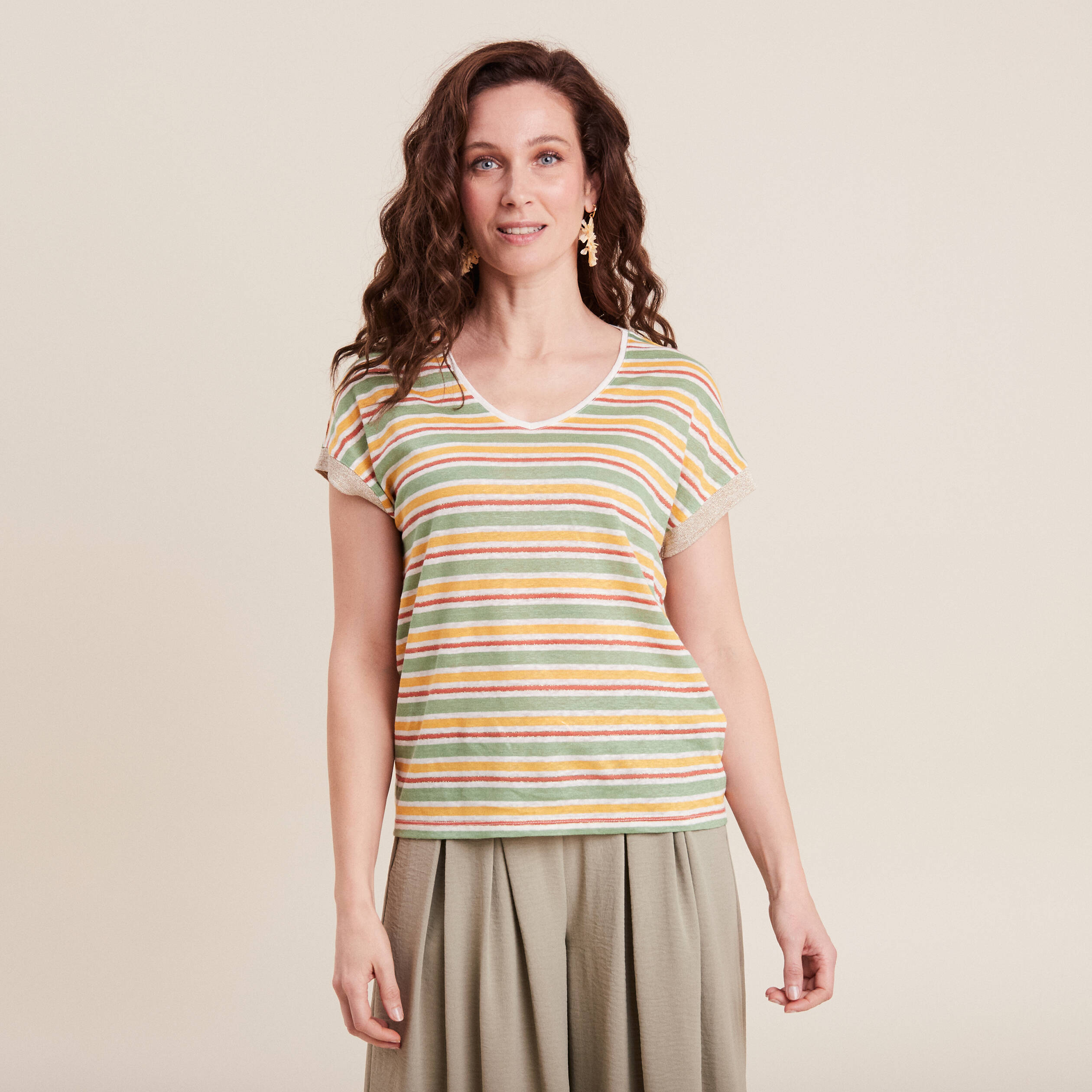 T-shirt manches courtes beige femme