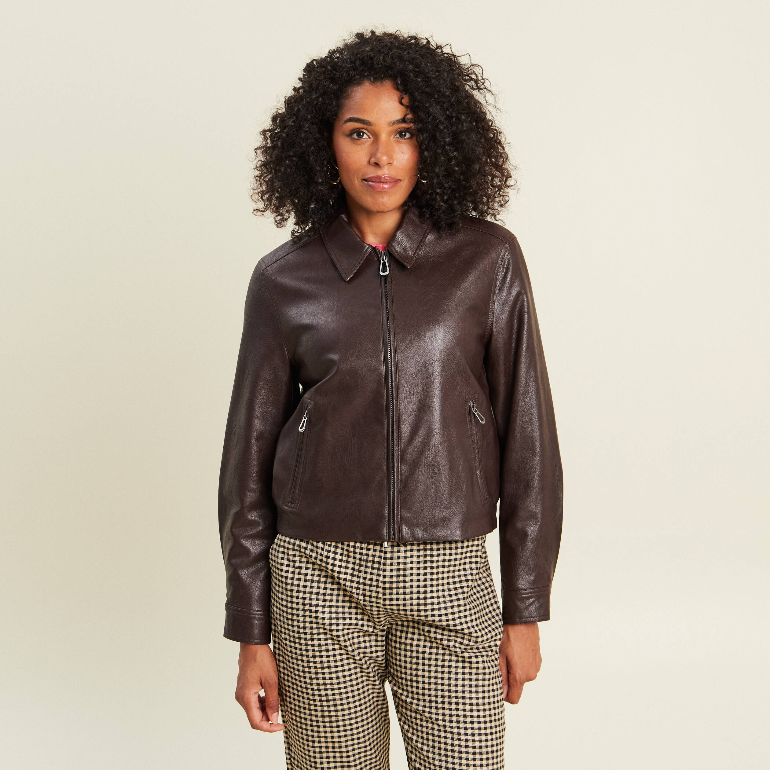 Veste doubl&eacute;e marron fonc&eacute; femme