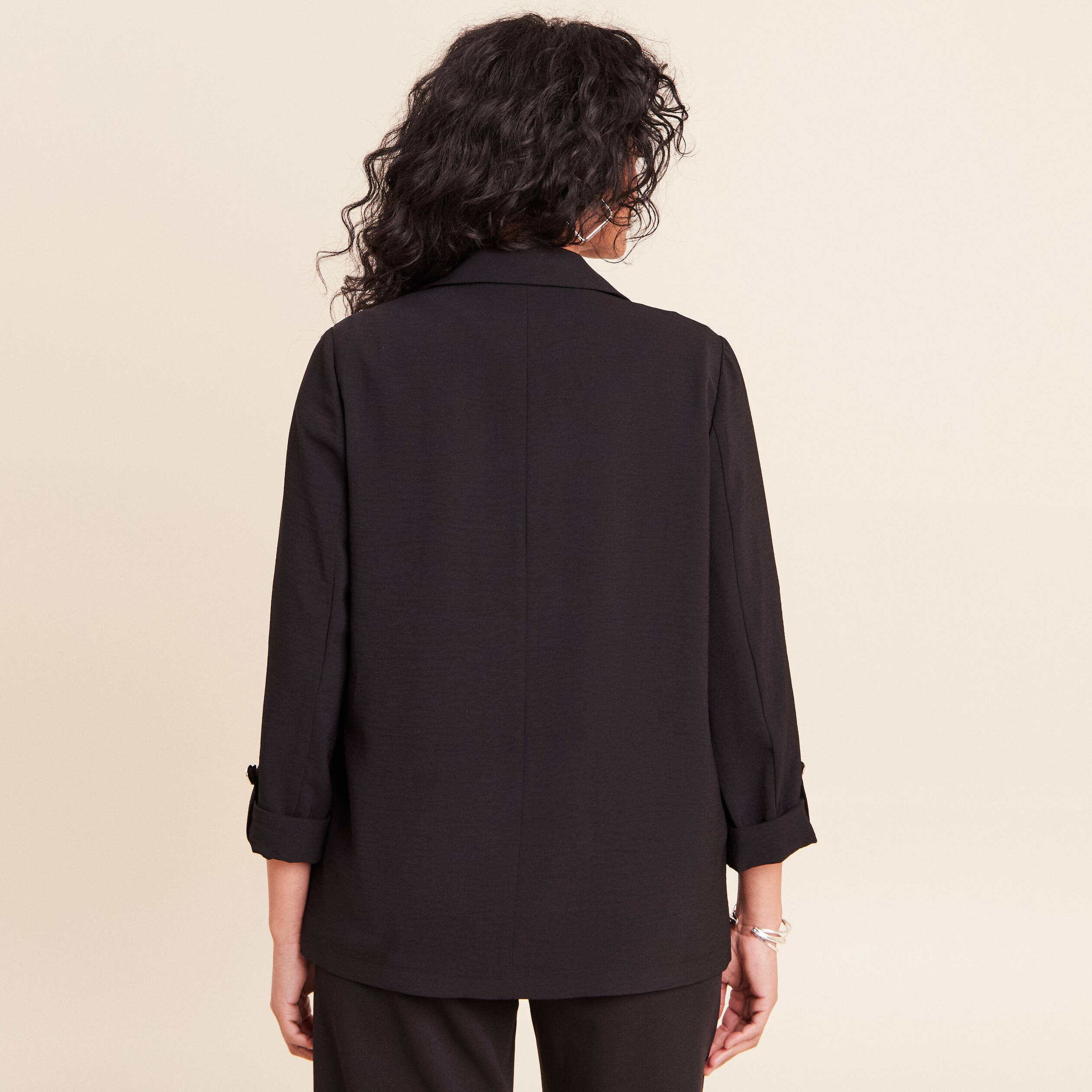 Veste longue droite col tailleur noir femme
