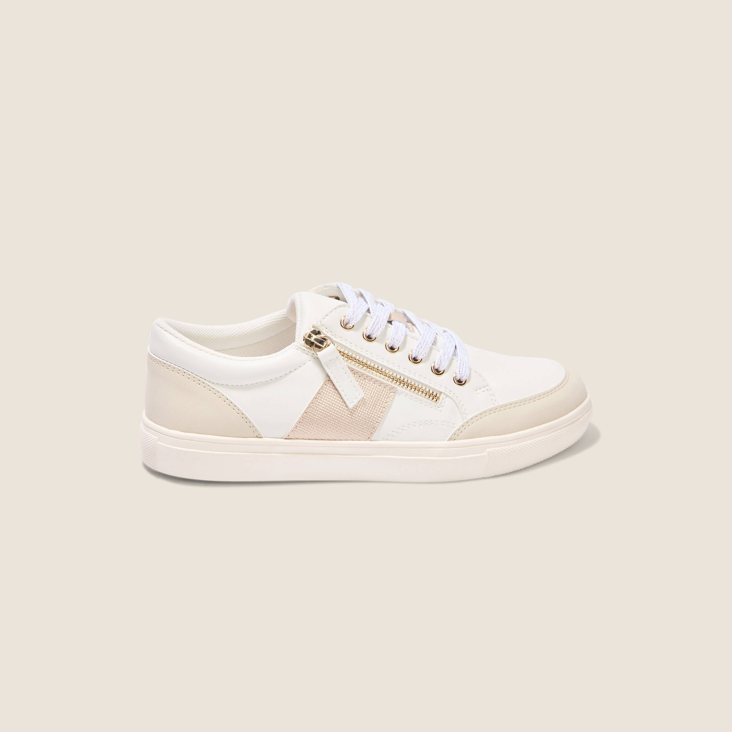 Baskets plates d&eacute;tails zipp&eacute;s blanc femme