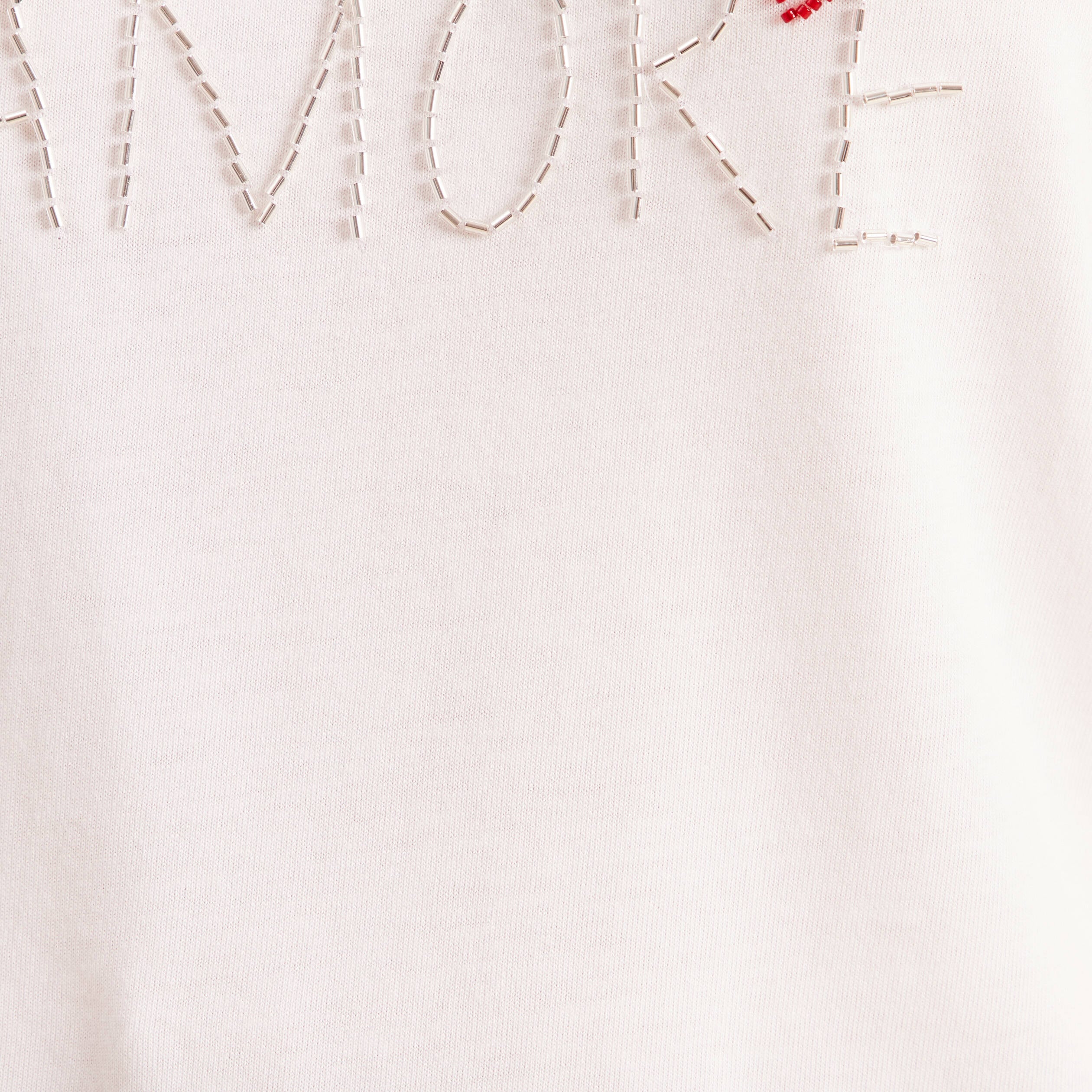 T-shirt col rond manches courtes brod&eacute; ecru femme