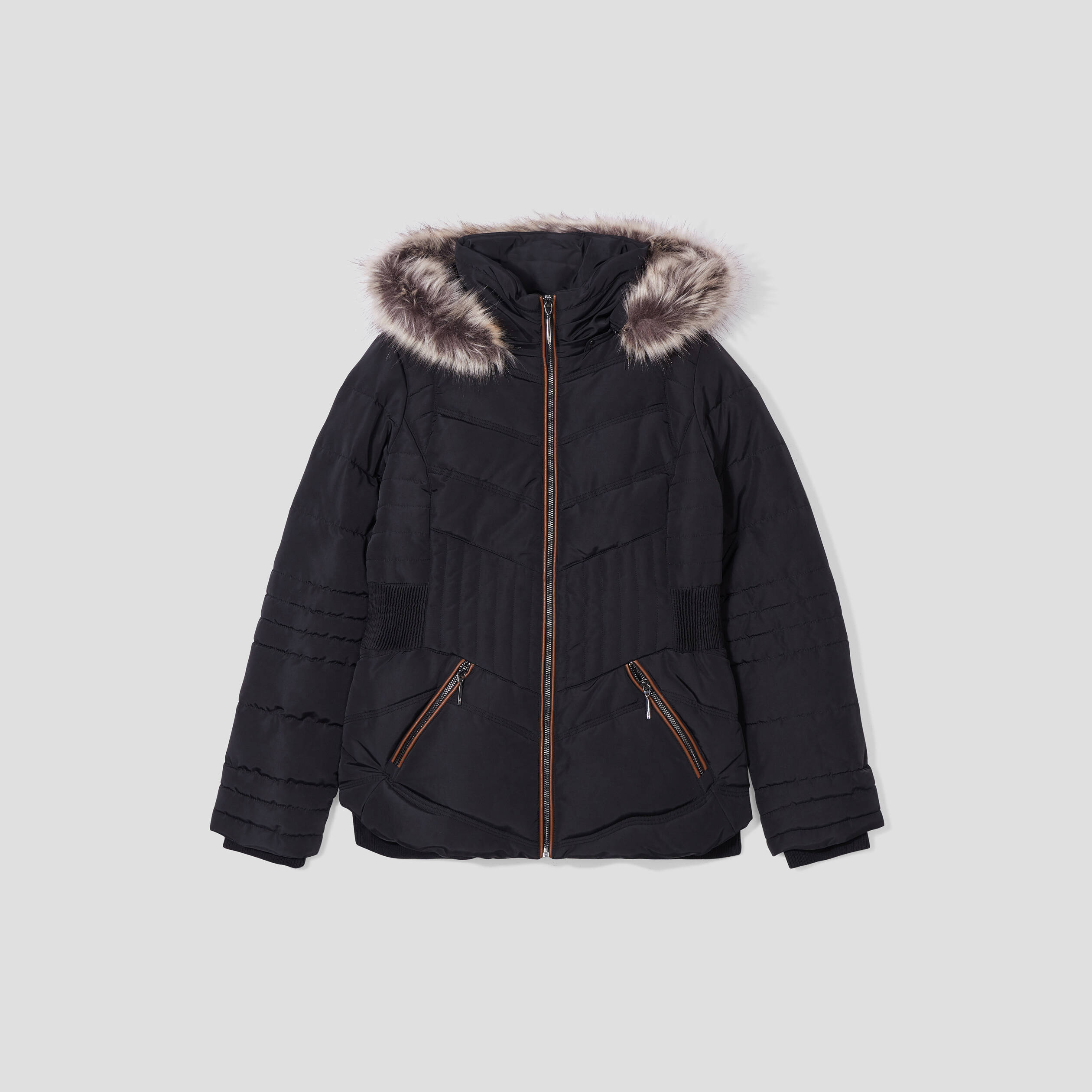 Doudoune droite d&eacute;perlante &agrave; capuche noir femme