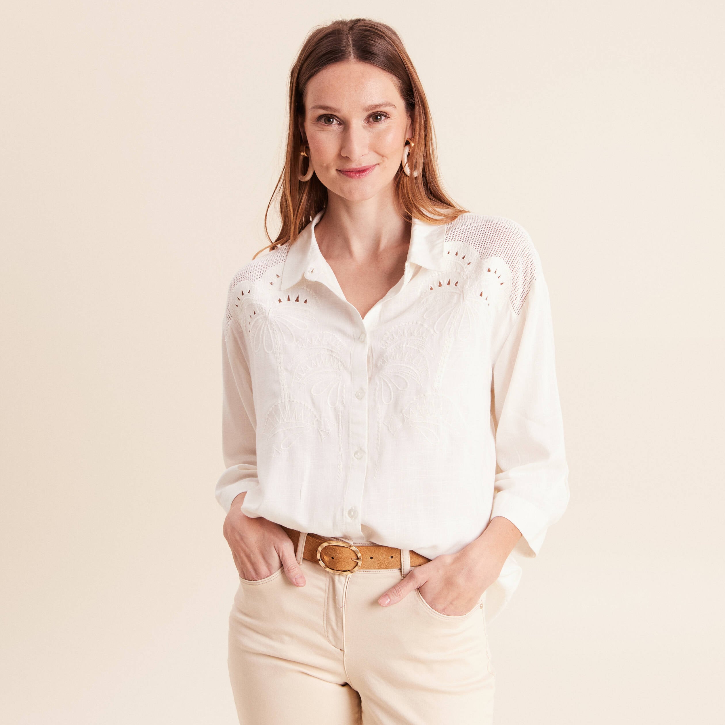 Chemise ample manches 3/4 col chemise ecru femme