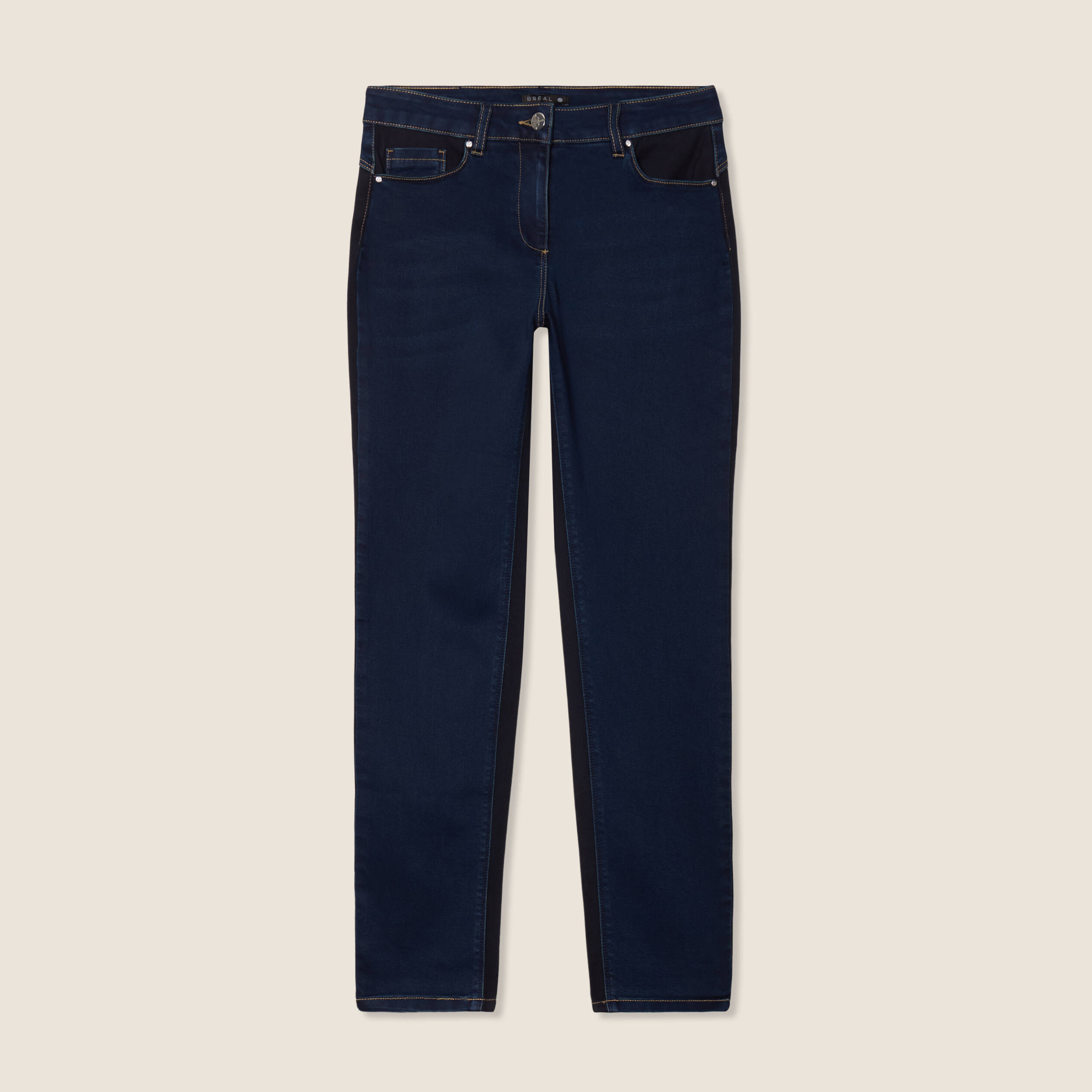 jean ajuste 78eme effet bi matiere denim brut femme Jean ajusté 7/8ème effet bi-matière denim brut femme