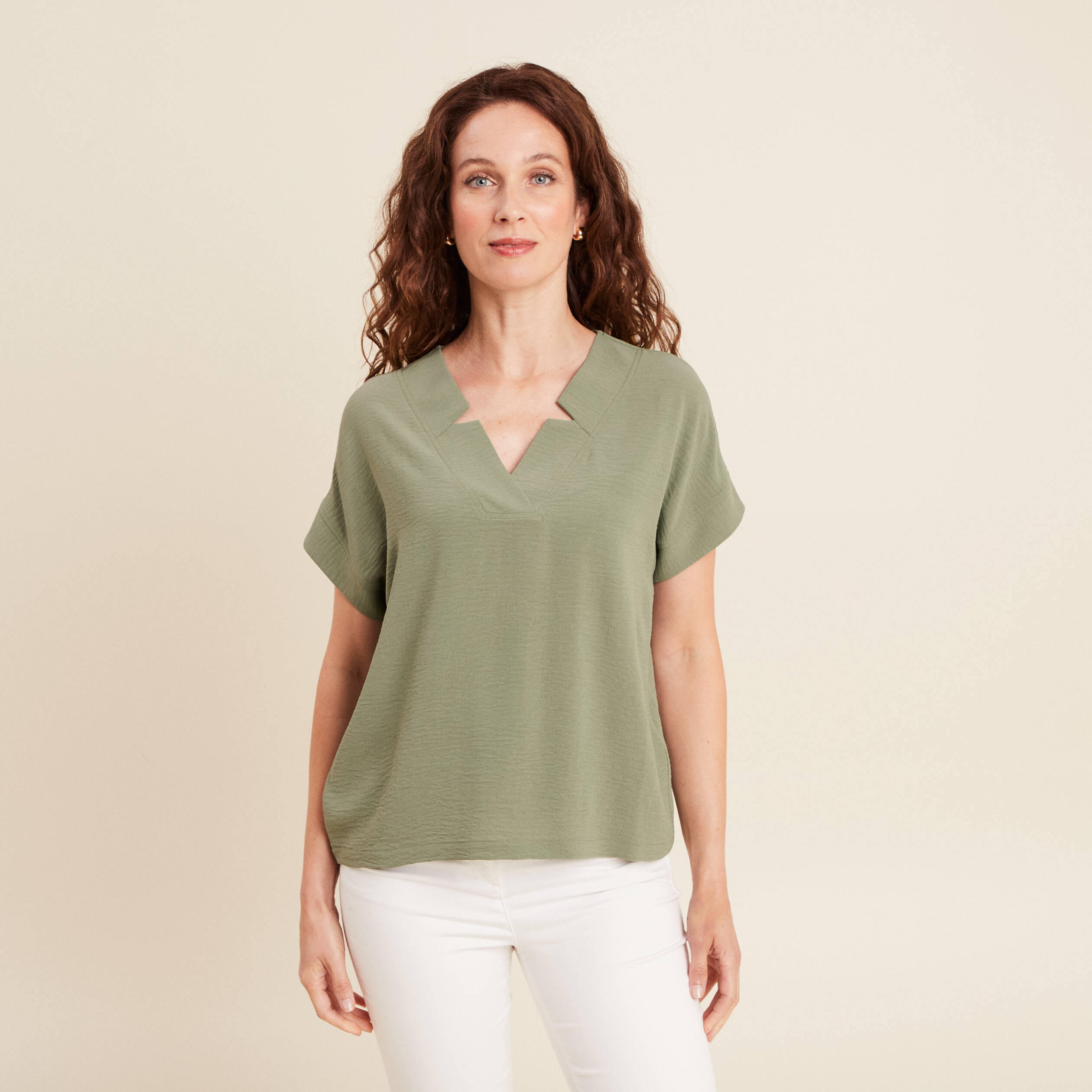 Blouse fluide manches courtes vert clair femme