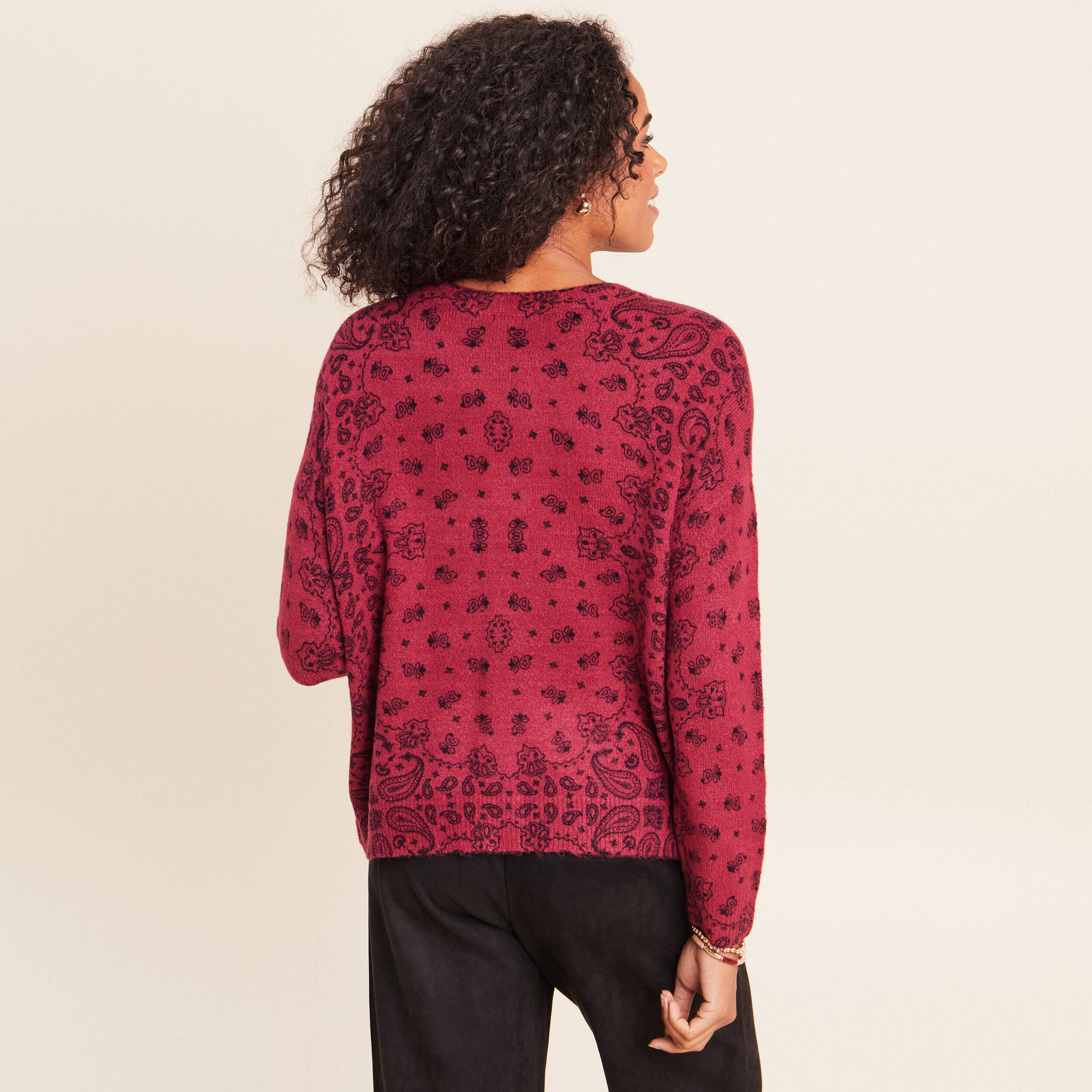 Pull col rond bordeaux femme