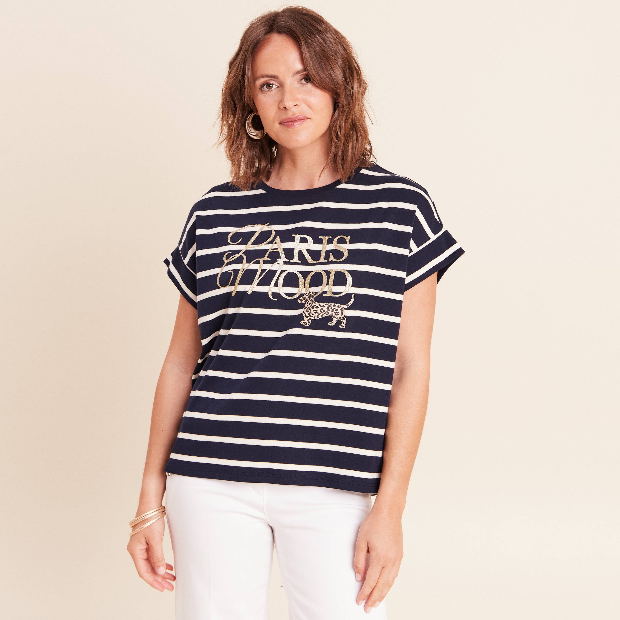 T-shirt droit col rond manches courtes noir femme