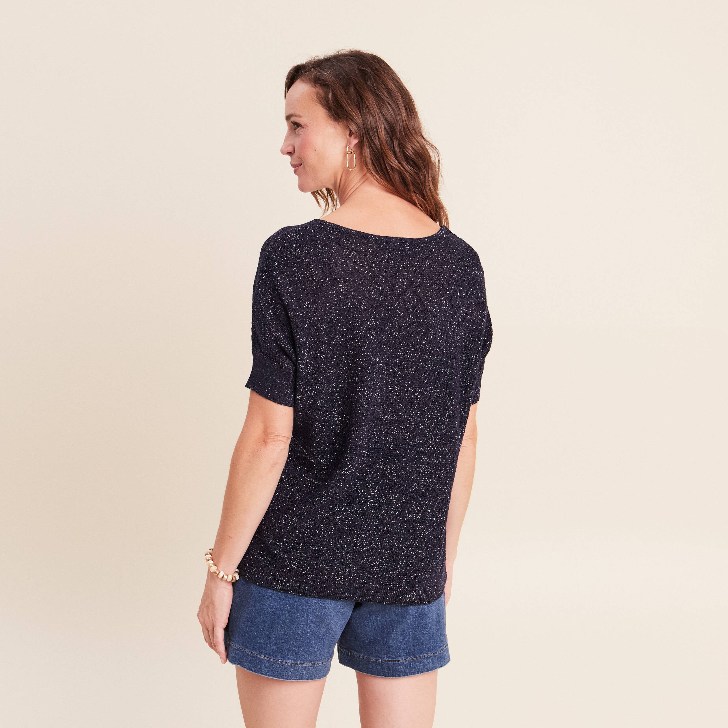 Pull col v bleu marine femme